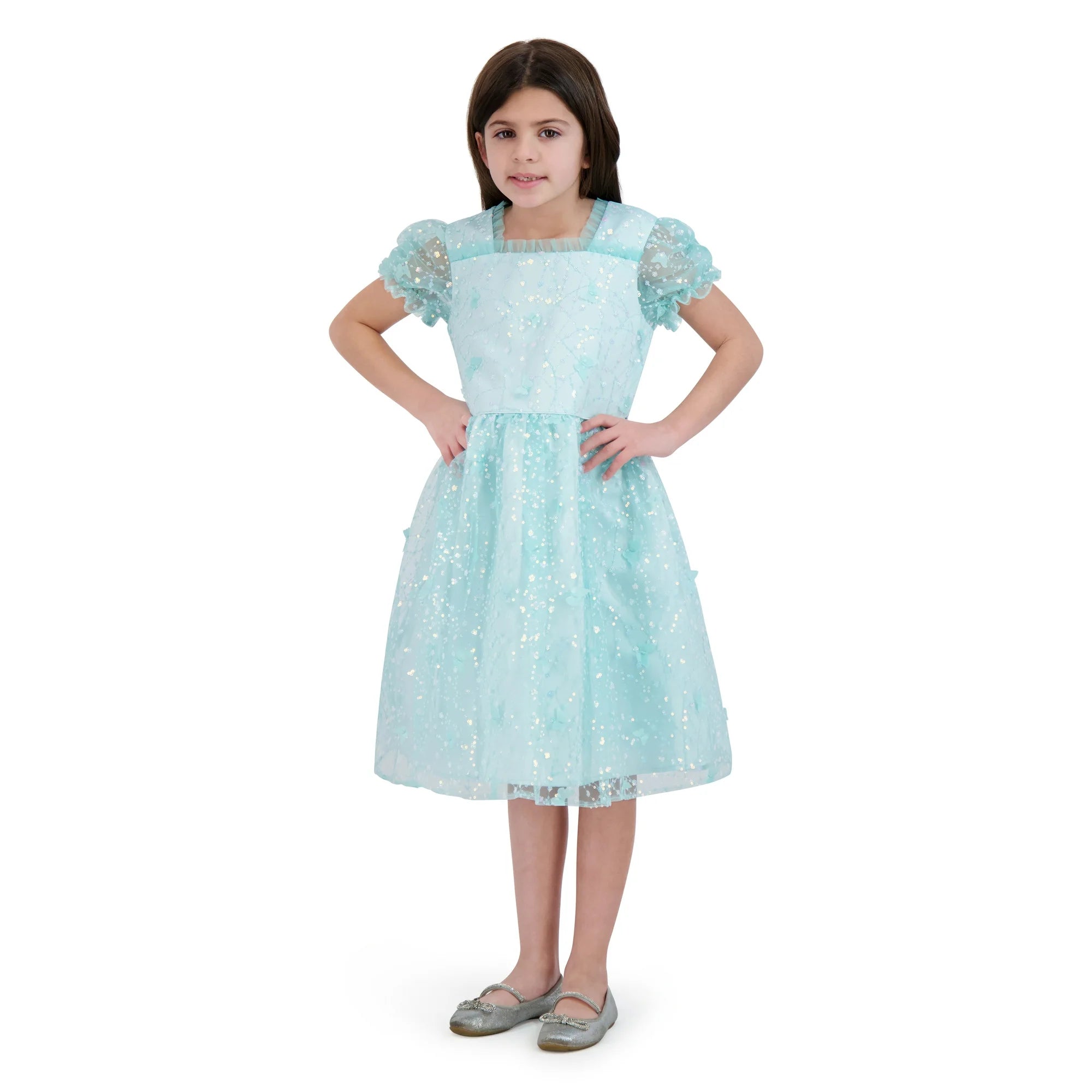 Kensie Girl Butterfly Puff Sleeve Special Occasion Dress, Sizes 4-16  |  WTWL783XA