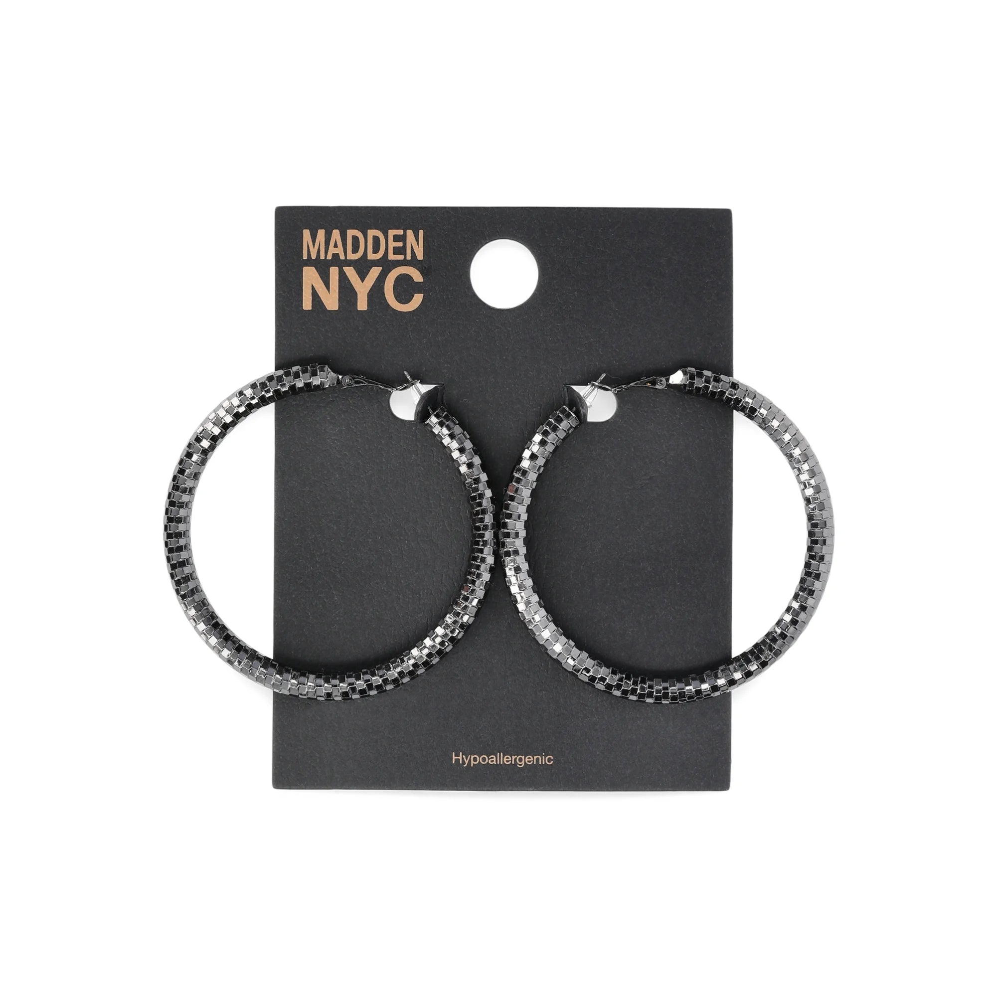 Madden NYC Women's Fashion Black Openwork Large Hoop Earrings | WTWL622XA