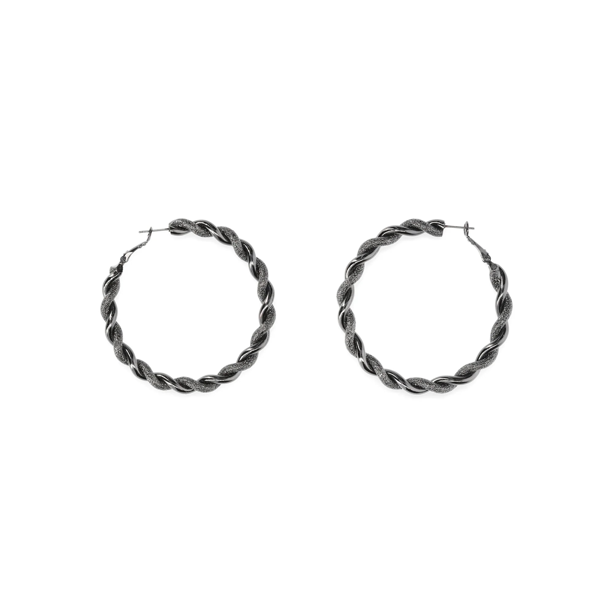 Madden NYC Women's Fashion Black Textured Twist Large Hoop Earrings | WTWL621XA
