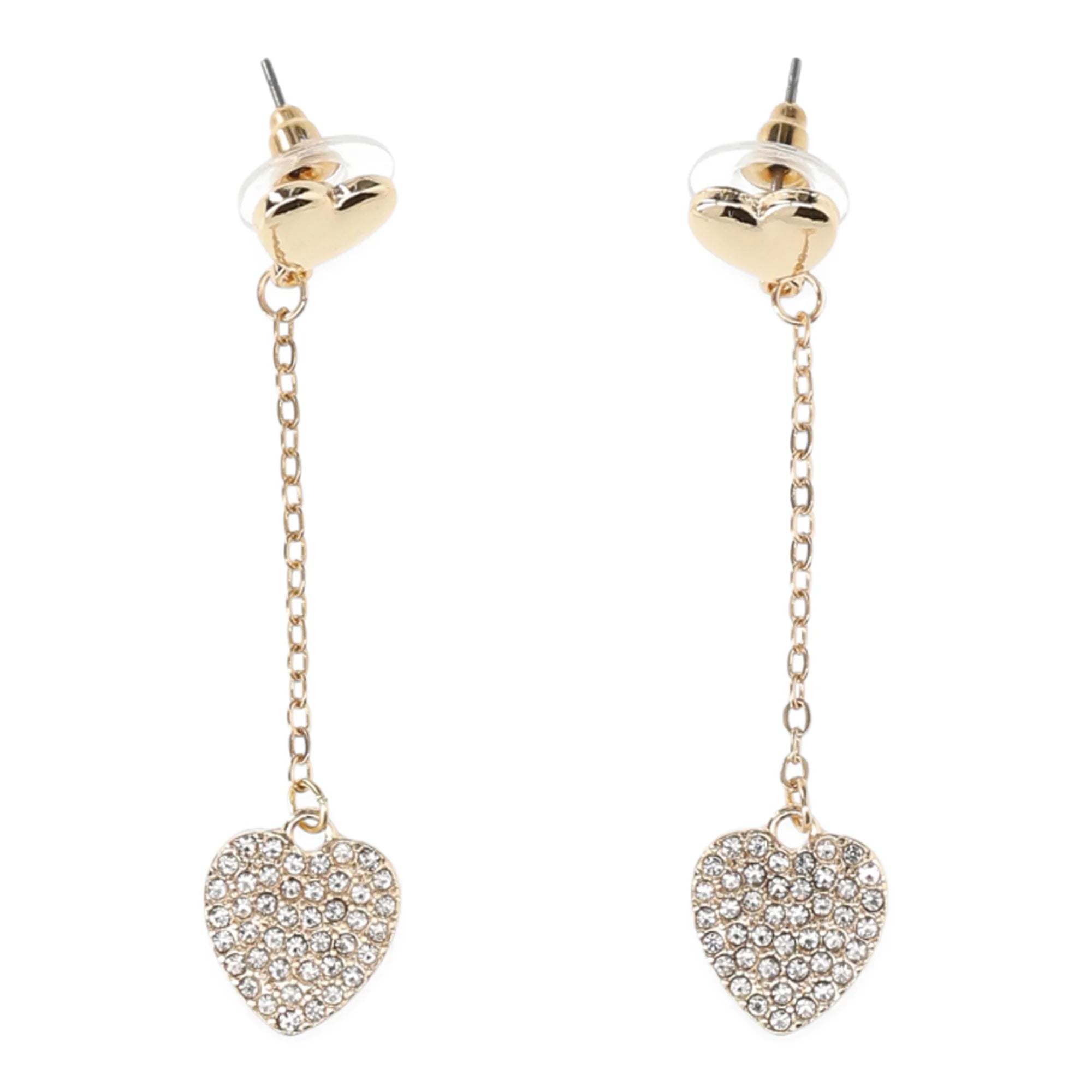 Madden NYC Women's Fashion Gold Tone Pavé Heart Linear Earrings | WTWL686XA
