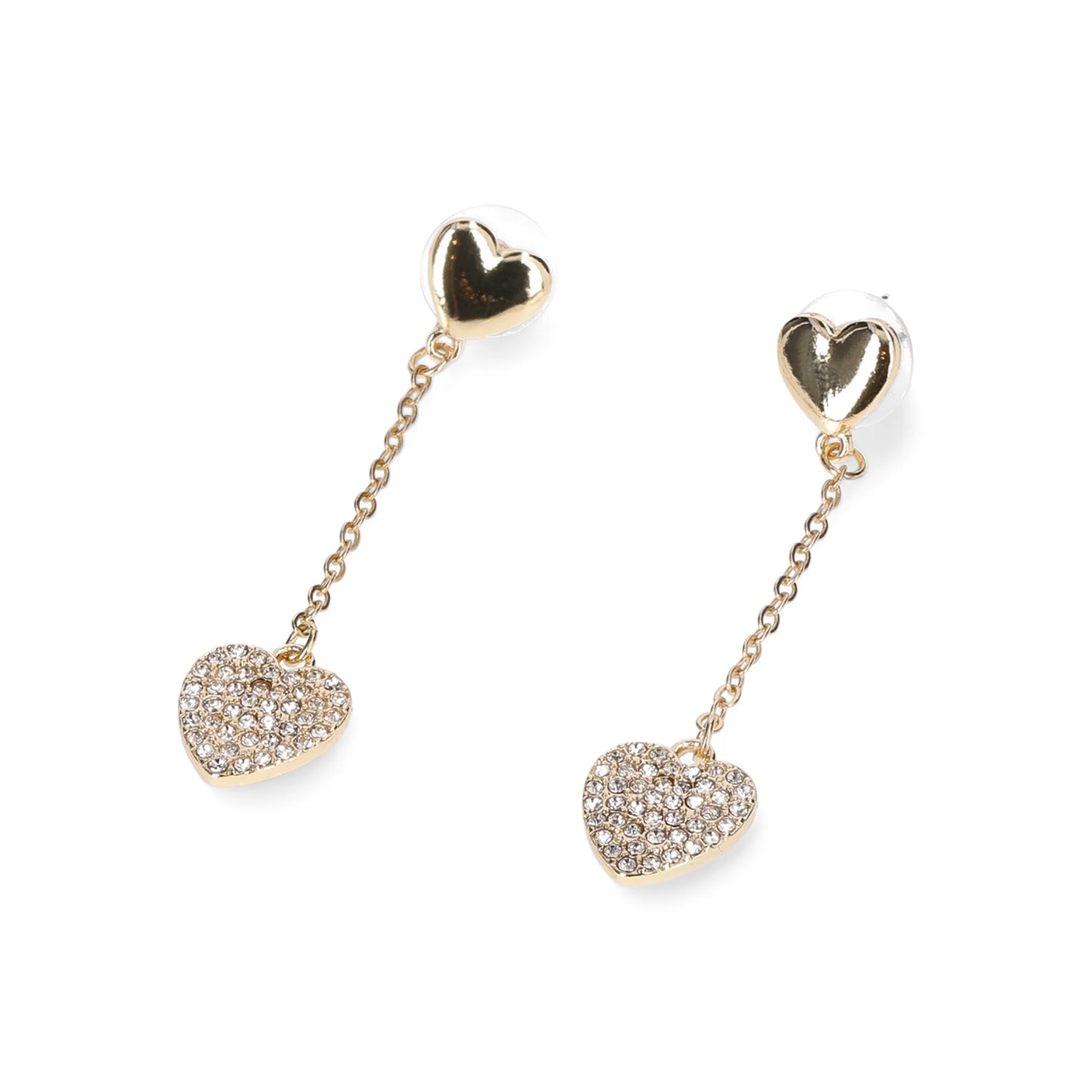 Madden NYC Women's Fashion Gold Tone Pavé Heart Linear Earrings | WTWL686XA