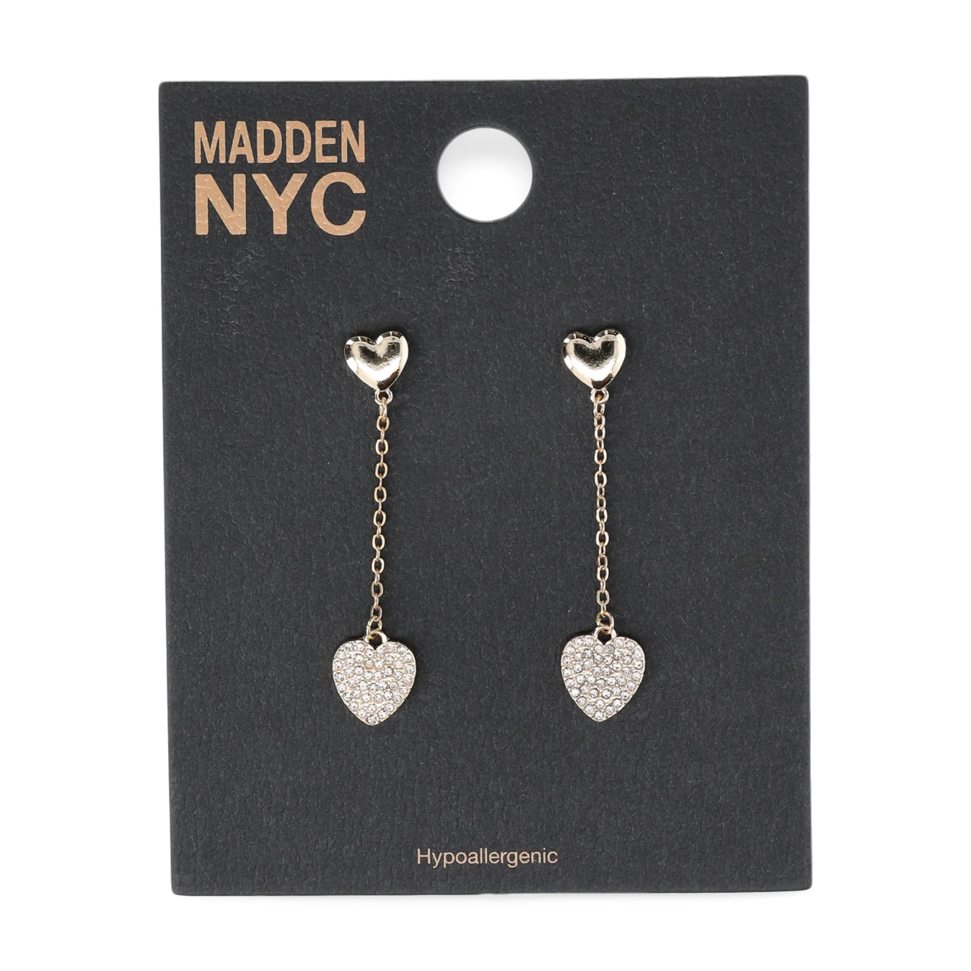 Madden NYC Women's Fashion Gold Tone Pavé Heart Linear Earrings | WTWL686XA