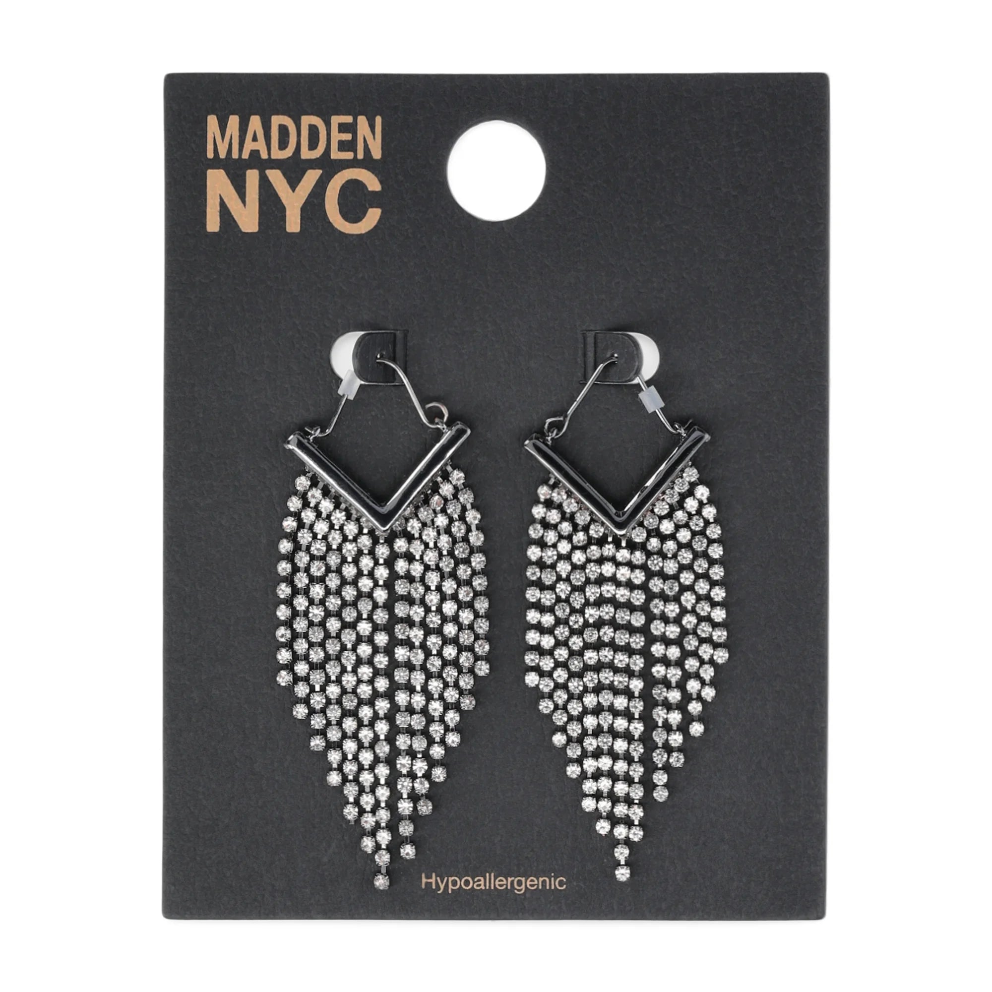 Madden NYC Women's Fashion Hematite Rhinestone Fringe Chandelier Earrings | WTWL685XA