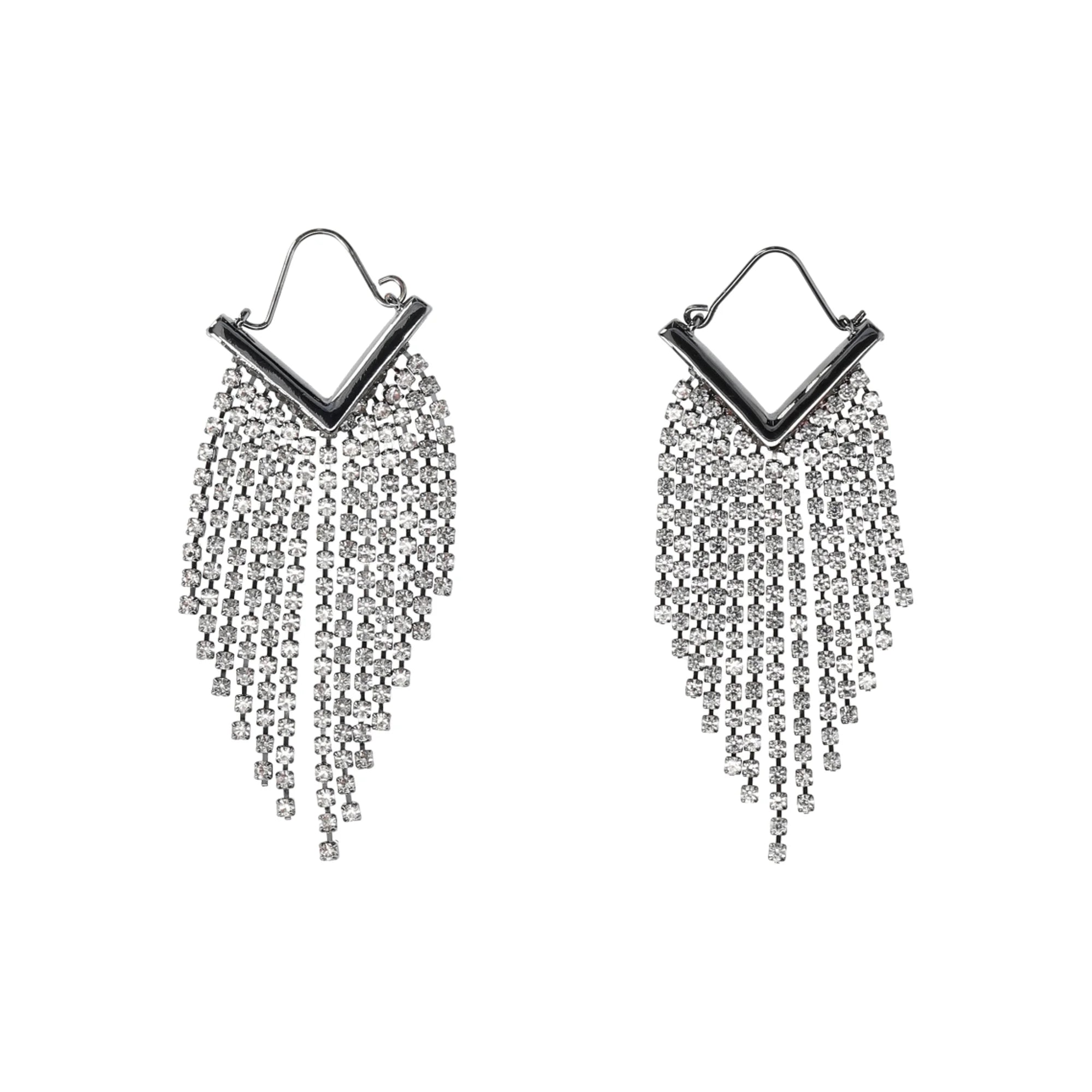 Madden NYC Women's Fashion Hematite Rhinestone Fringe Chandelier Earrings | WTWL685XA
