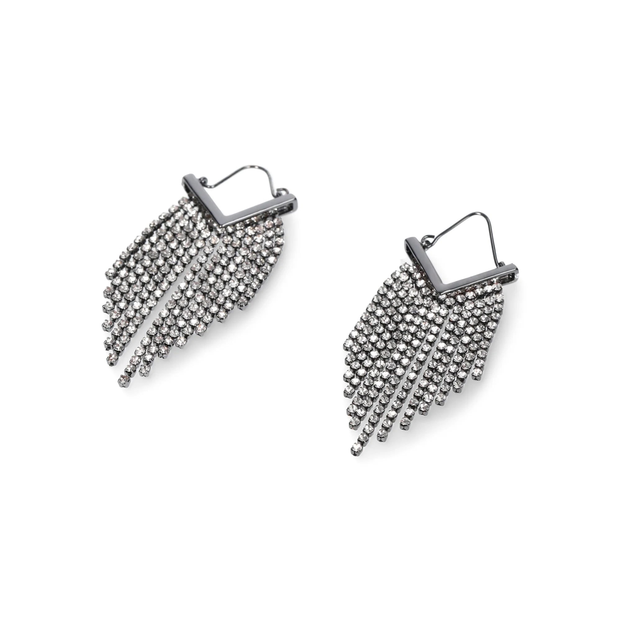 Madden NYC Women's Fashion Hematite Rhinestone Fringe Chandelier Earrings | WTWL685XA