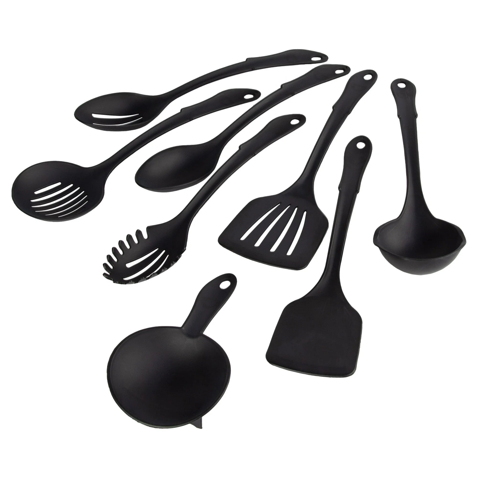 Mainstays 8-Piece Nylon Kitchen Utensil Set with Connector Ring, Black Plastic | WTWL89XA