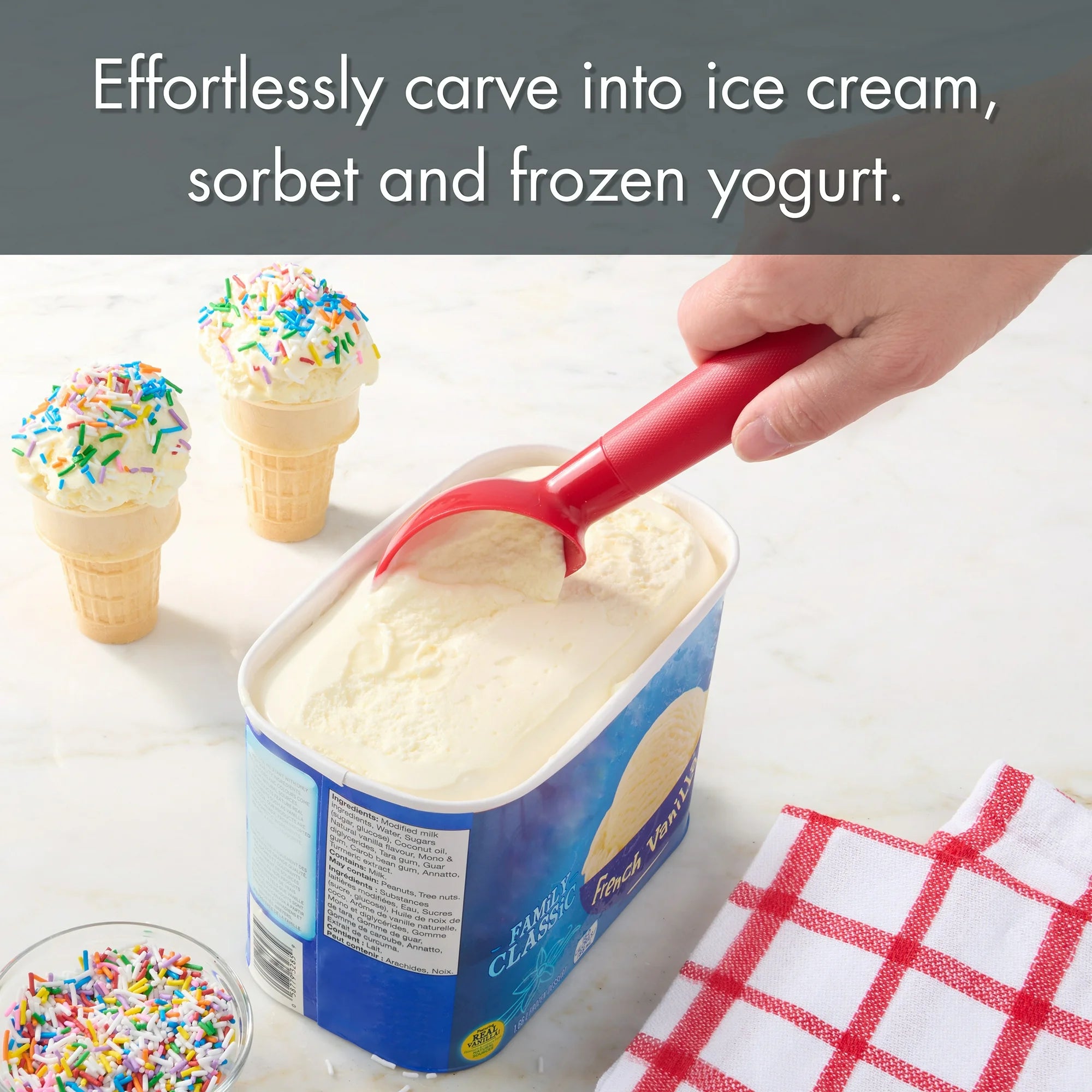 Durable Plastic Ice Cream Scoop with an Ergonomic Handle, Red | WTWL148XA