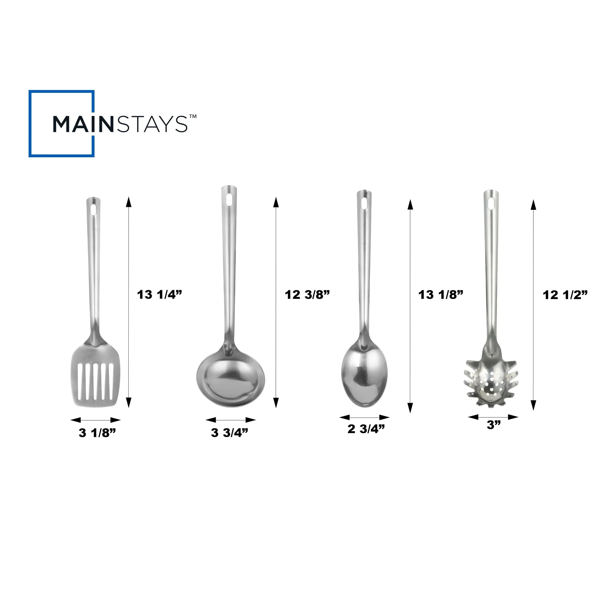 Stainless Steel 4-Piece Kitchen Utensil Set, Spatula, Slotted Spoon, Ladle and Pasta Spoon |  WTWL139XA