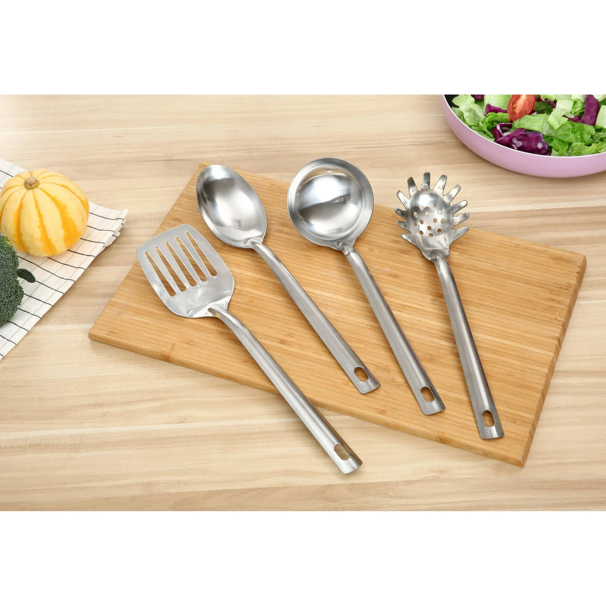 Stainless Steel 4-Piece Kitchen Utensil Set, Spatula, Slotted Spoon, Ladle and Pasta Spoon |  WTWL139XA