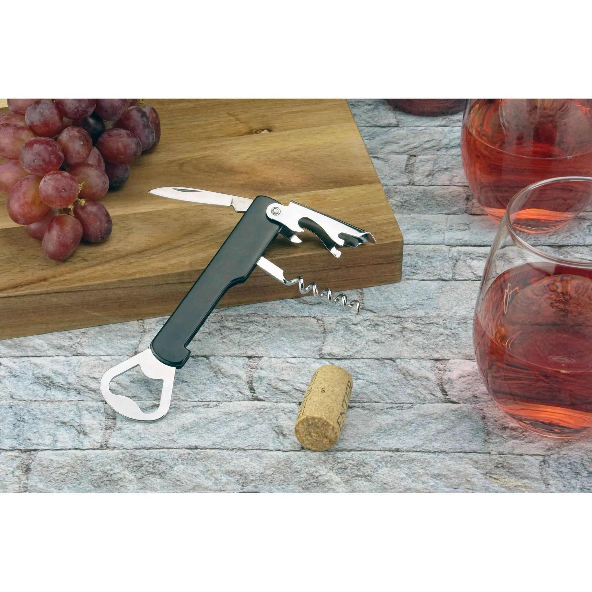 Stainless Steel and Plastic Waiter's Corkscrew Bottle Opener, Black | WTWL88XA