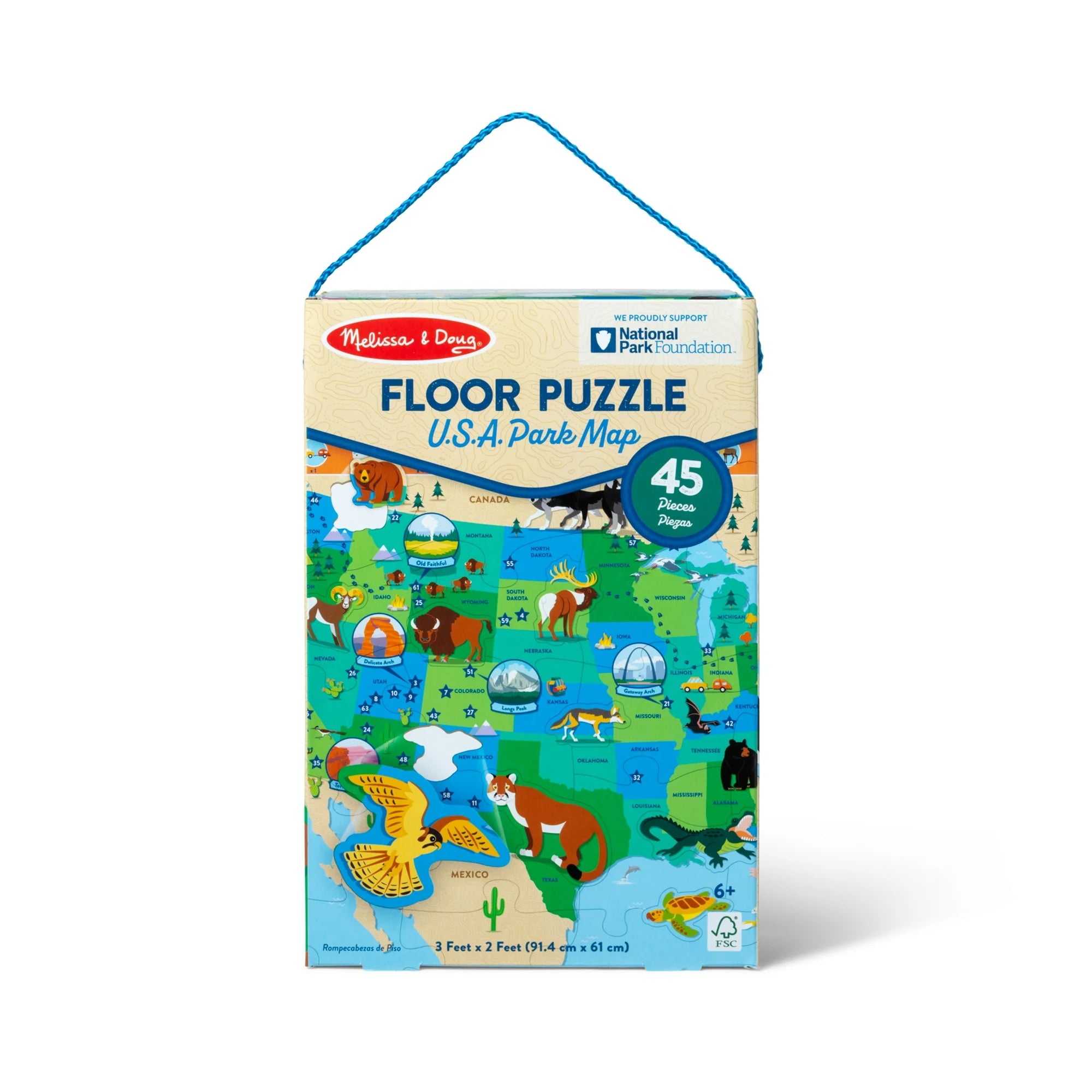 Melissa & Doug National Parks U.S.A. Map Floor Puzzle – 45 Jumbo and Animal Shaped Pieces, Search-and-Find Activities, Park and Animal ID Guide - FSC Certified  | WTWL759XA