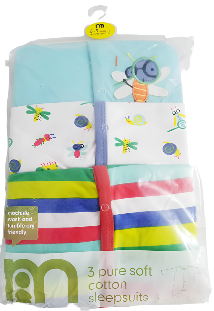 Cozy 3in1 Pack Pure Soft Cotton Baby Sleepsuits, Baby Overall Gift Set | NNC38c