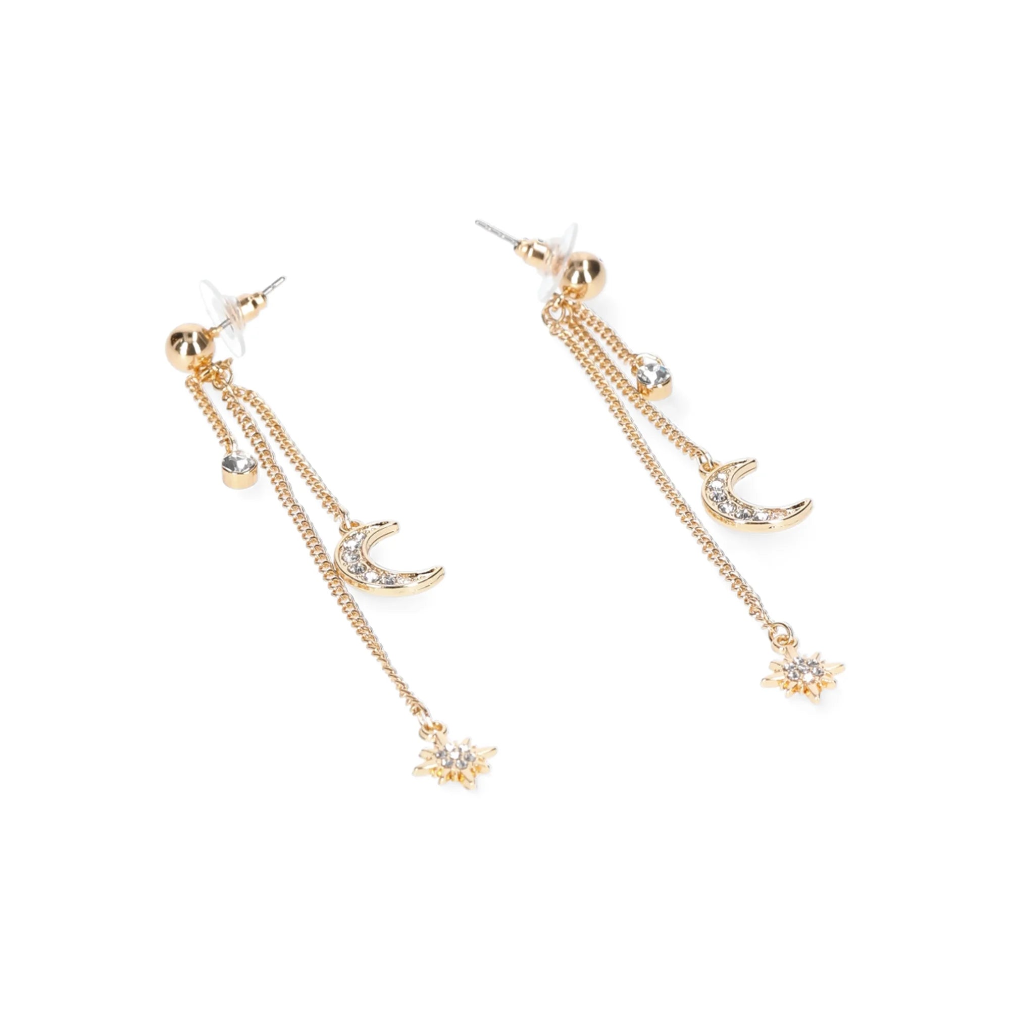 No Boundaries Celestial Metal Linear Dangle Earrings with Crystal Acrylic Stone, Women’s |  WTWL319XA