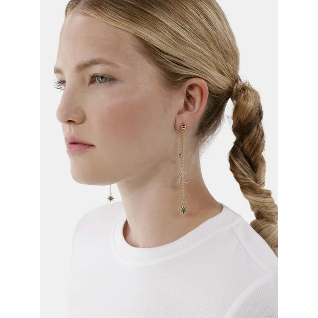 No Boundaries Celestial Metal Linear Dangle Earrings with Crystal Acrylic Stone, Women’s |  WTWL319XA