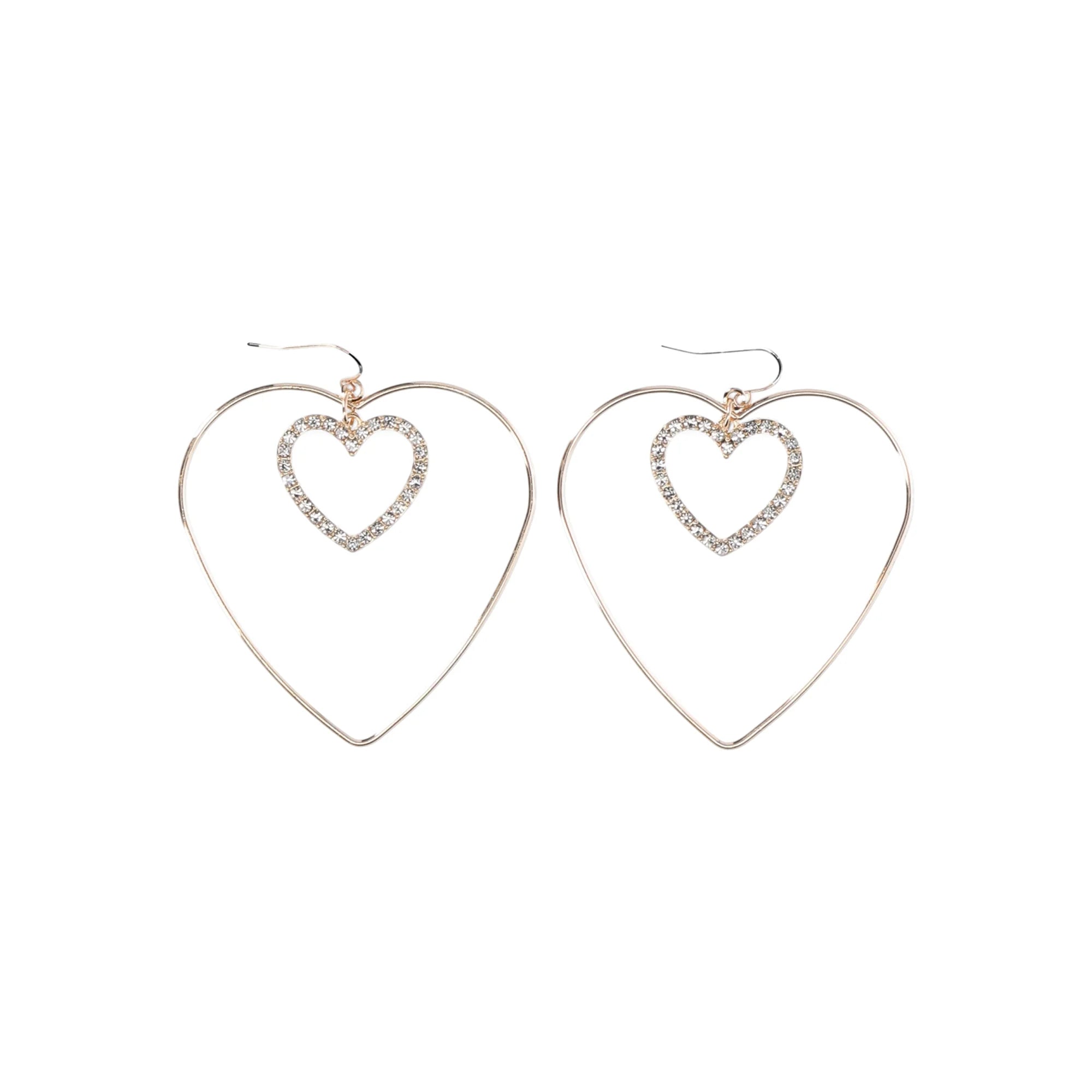 No Boundaries Double Heart Rhinestone Earrings, Women’s  |  WTWL320XA