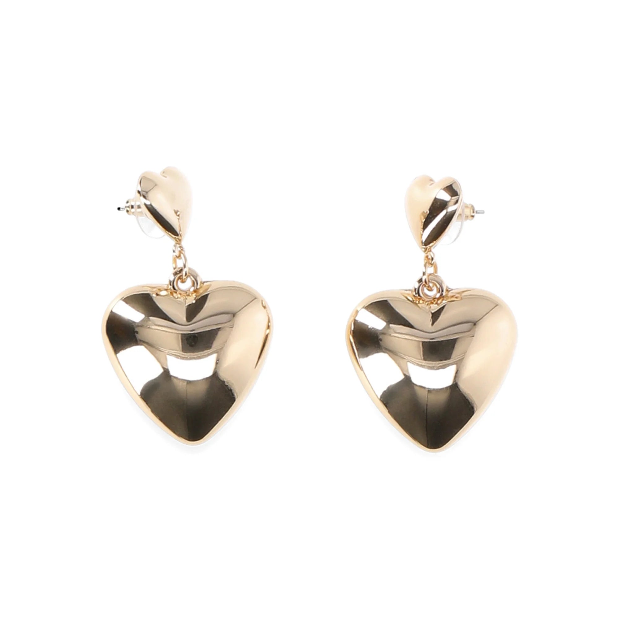 No Boundaries Gold Tone Trendy Puffed Heart Drop Post Earrings, Women's | WTWL298XA