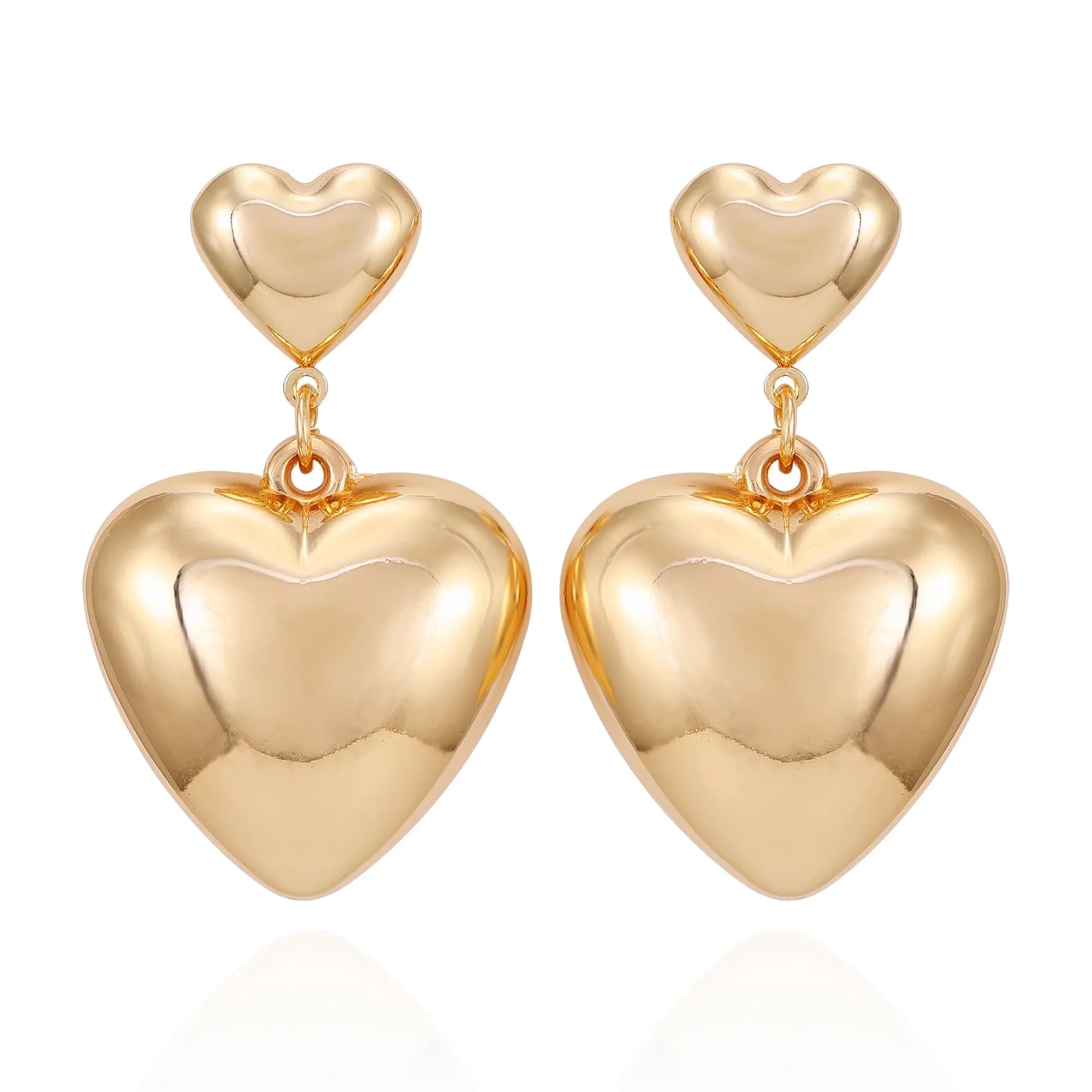 No Boundaries Gold Tone Trendy Puffed Heart Drop Post Earrings, Women's | WTWL298XA