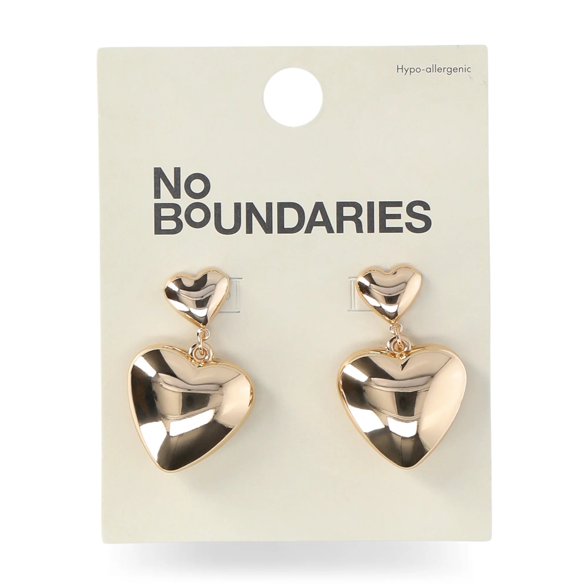 No Boundaries Gold Tone Trendy Puffed Heart Drop Post Earrings, Women's | WTWL298XA