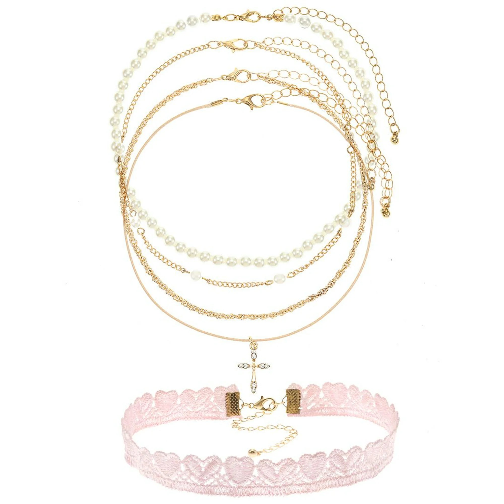 No Boundaries Goldtone Choker Necklace, Cross Motif, Pink, 5-Piece, Women's | WTWL313XA