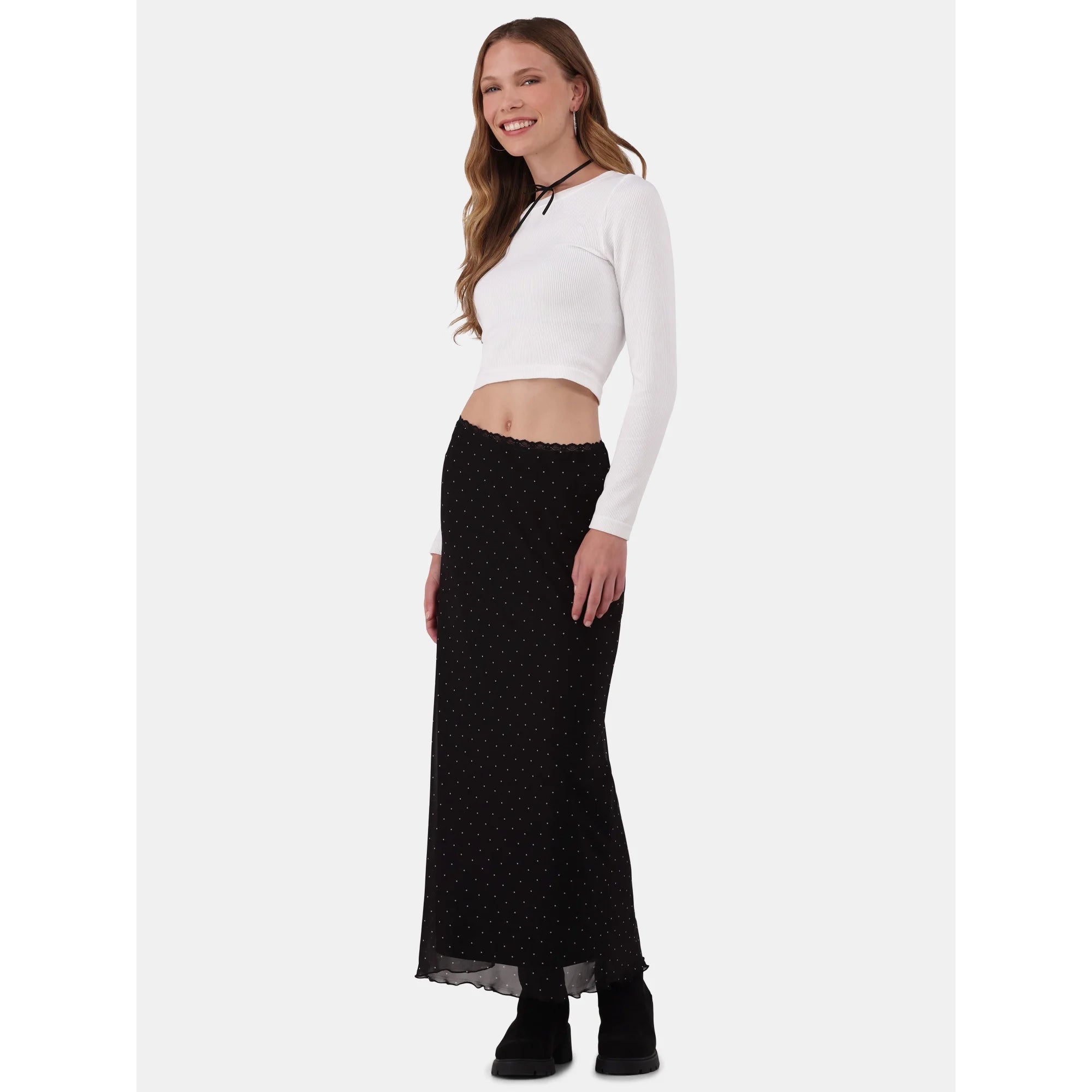 No Boundaries Lace-Trim Mesh Maxi Skirt, Women’s and Women’s Plus |  WTWL496XA