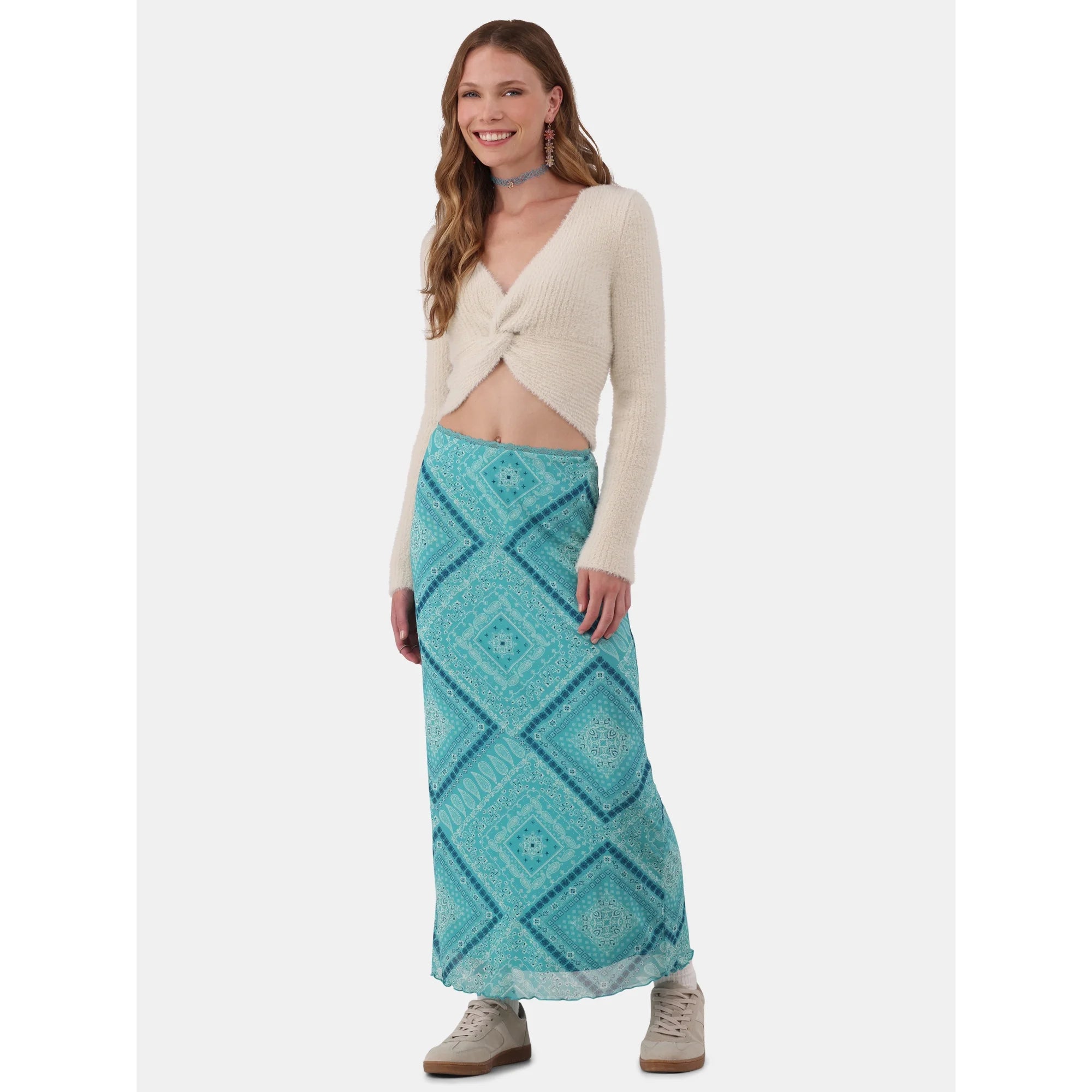 No Boundaries Lace-Trim Mesh Maxi Skirt, Women’s and Women’s Plus | WTWL498XA