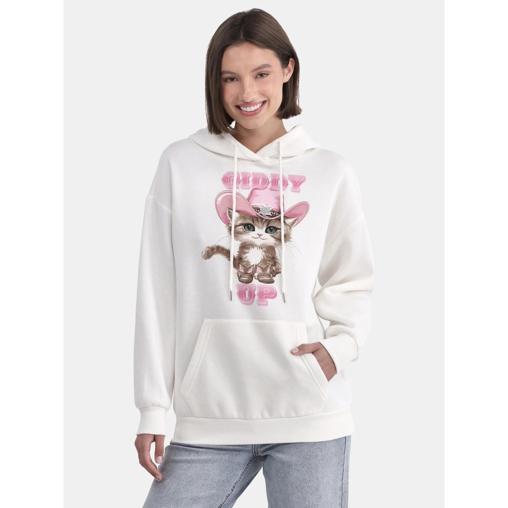 No Boundaries Oversized Printed Hoodie, Women's and Women’s Plus | WTWL494XA