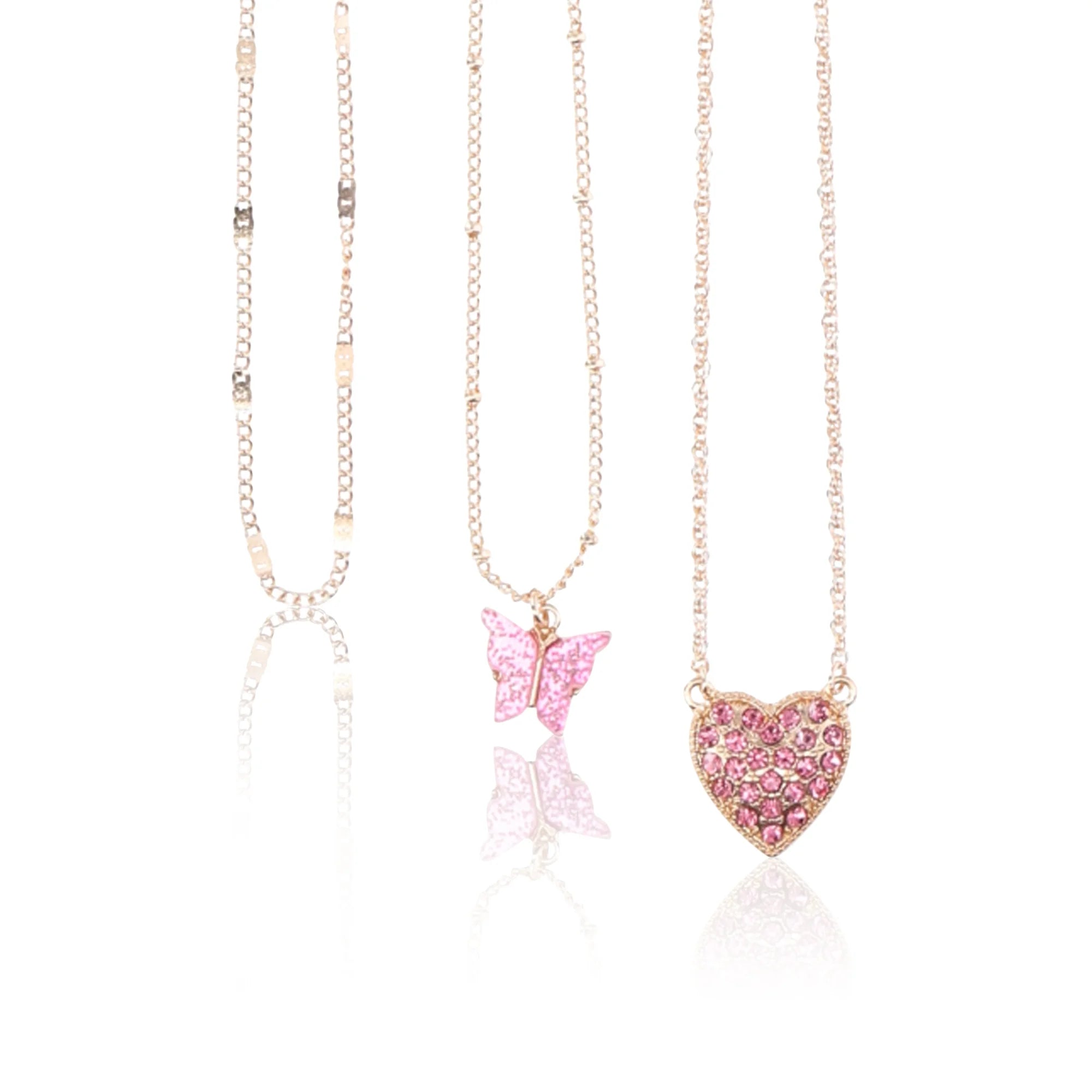 No Boundaries Rhinestone Butterfly and Heart Necklace Set, 3-Pack, Women's  |  WTWL309XA
