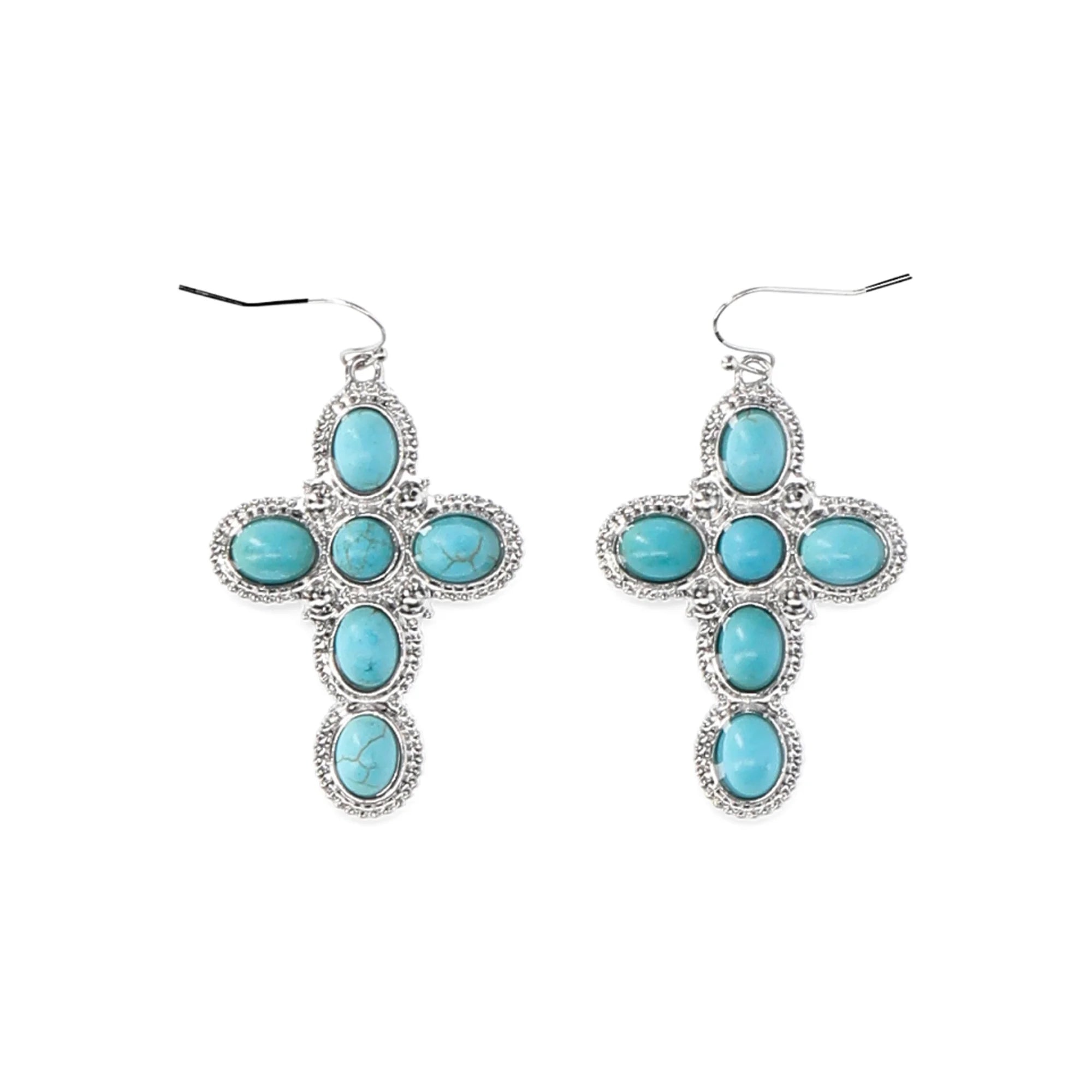 No Boundaries Silver-Tone and Simulated Turquoise Cross Earrings, Women’s |  WTWL296XA