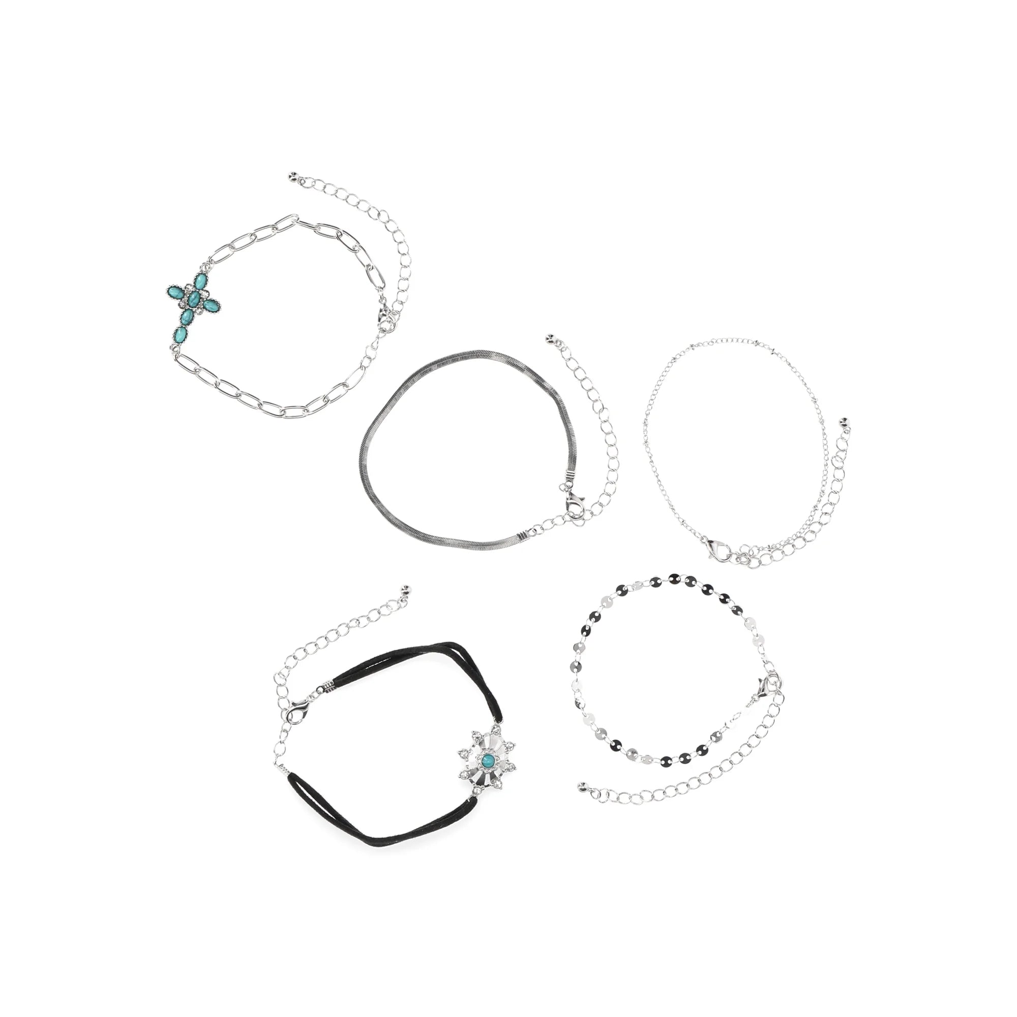 No Boundaries Silver Tone Bracelet Set, Turquoise Cross, 5-Pieces, Women's  |  WTWL299XA