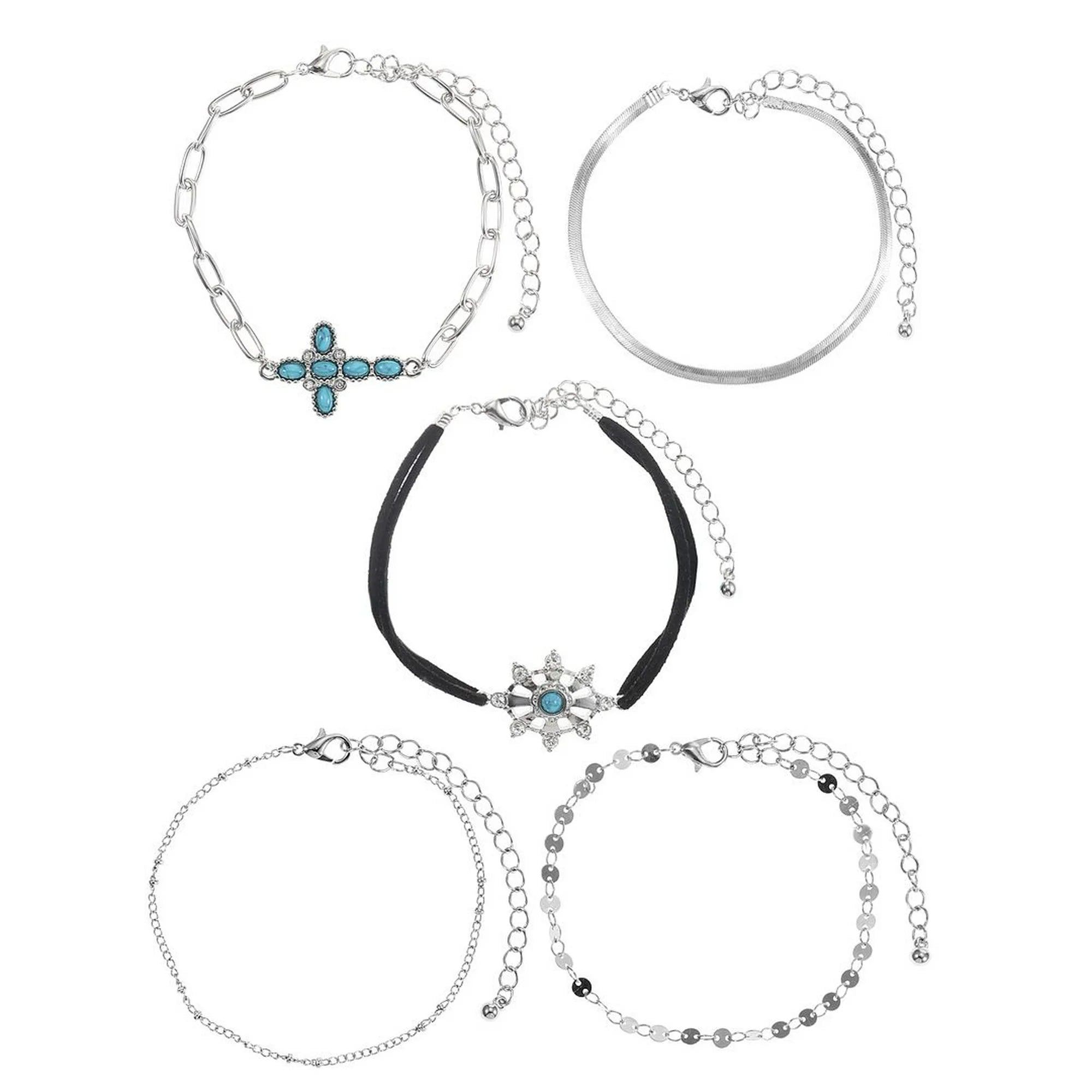 No Boundaries Silver Tone Bracelet Set, Turquoise Cross, 5-Pieces, Women's  |  WTWL299XA