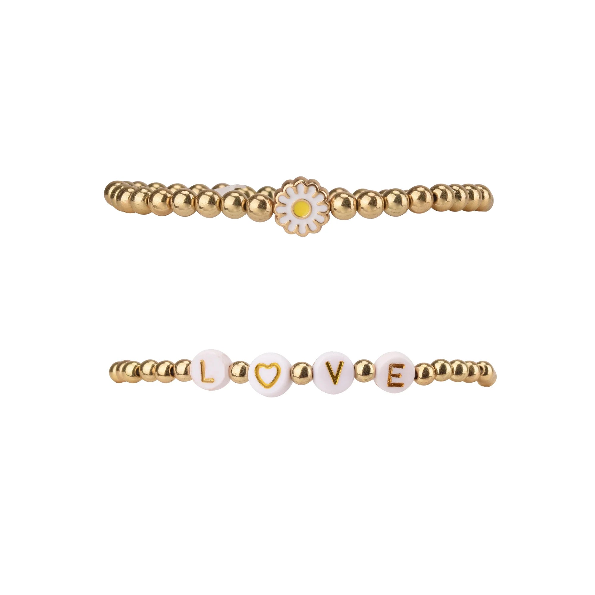 No Boundaries Women's Goldtone Heart, Daisy and Smiley Stretch Bracelet Set, 5 Pack |  WTWL307XA