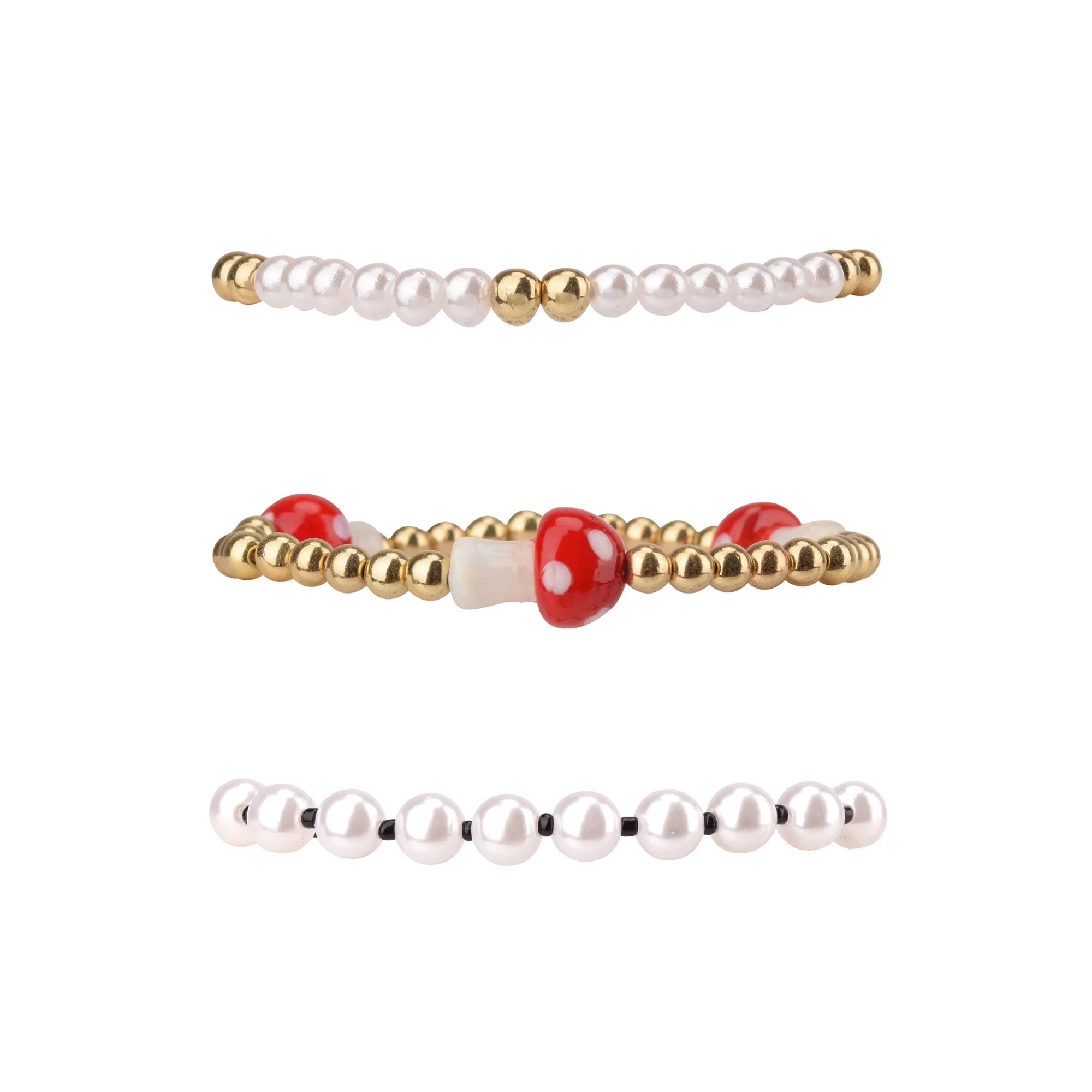 No Boundaries Women's Goldtone Heart, Daisy and Smiley Stretch Bracelet Set, 5 Pack |  WTWL307XA
