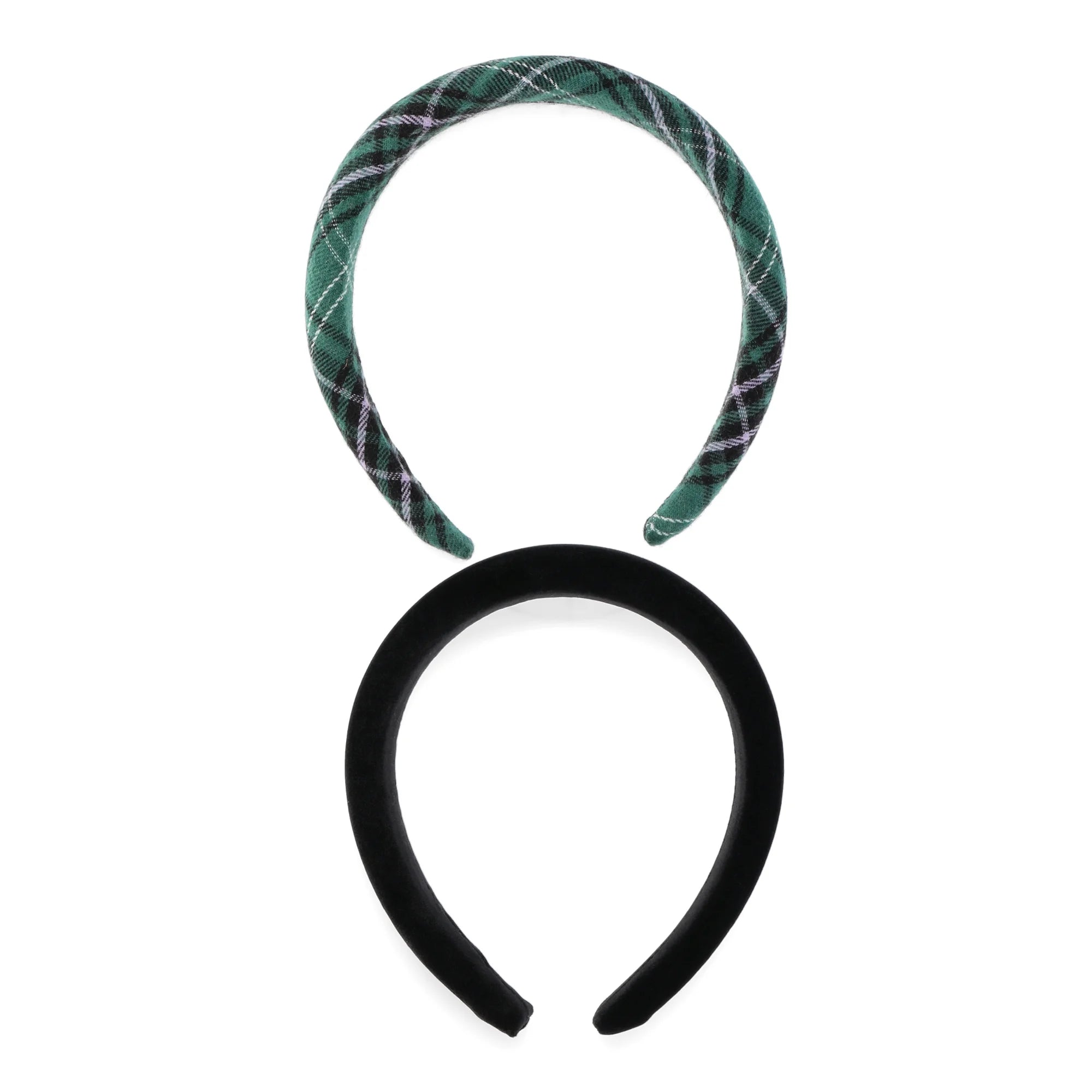 No Boundaries Women's Plaid and Velvet Padded Headbands 2-Pack, Black | WTWL378XA