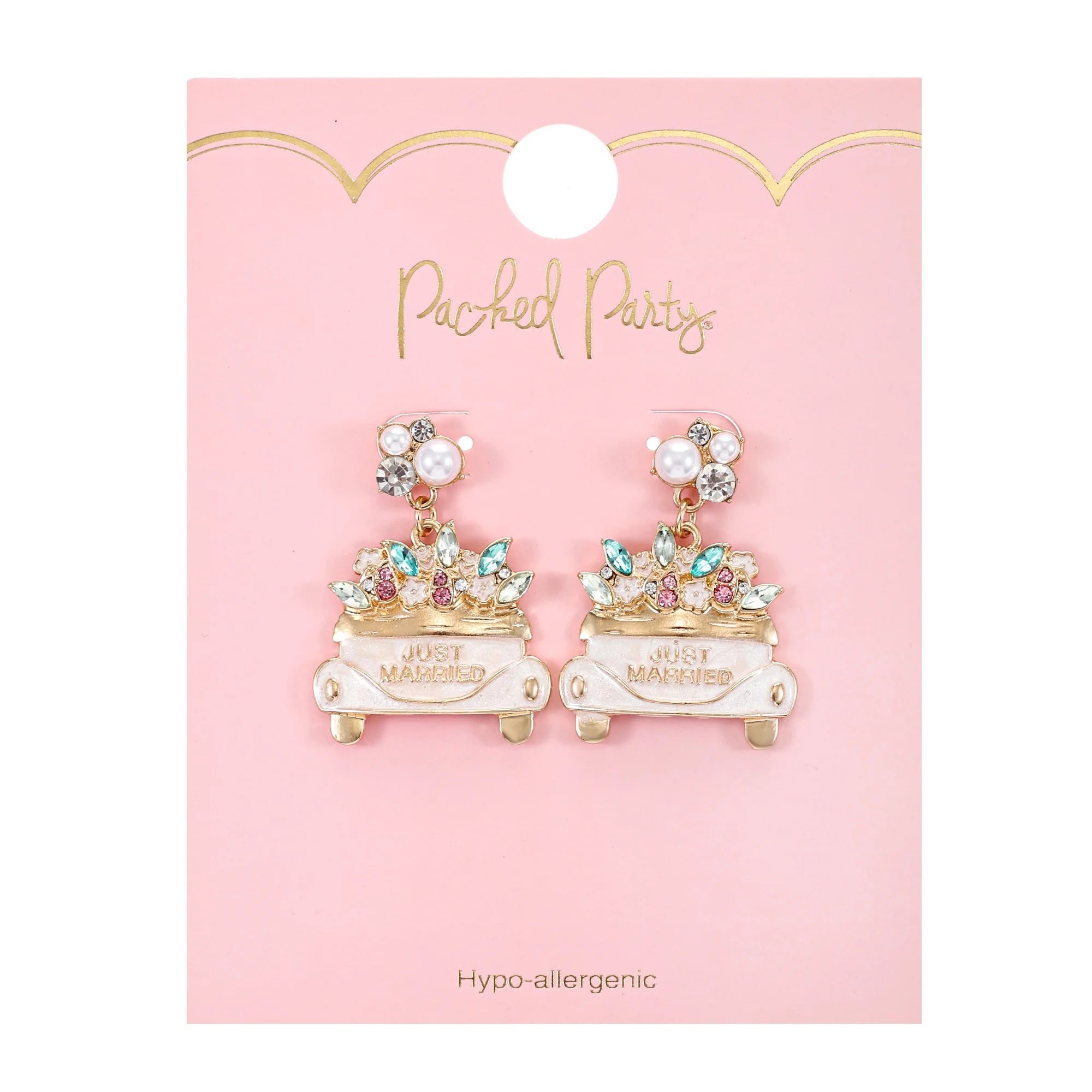 Packed Party Goldtone Just Married Earrings, Female, Bridal Theme, 1 Pair | WTWL390XA