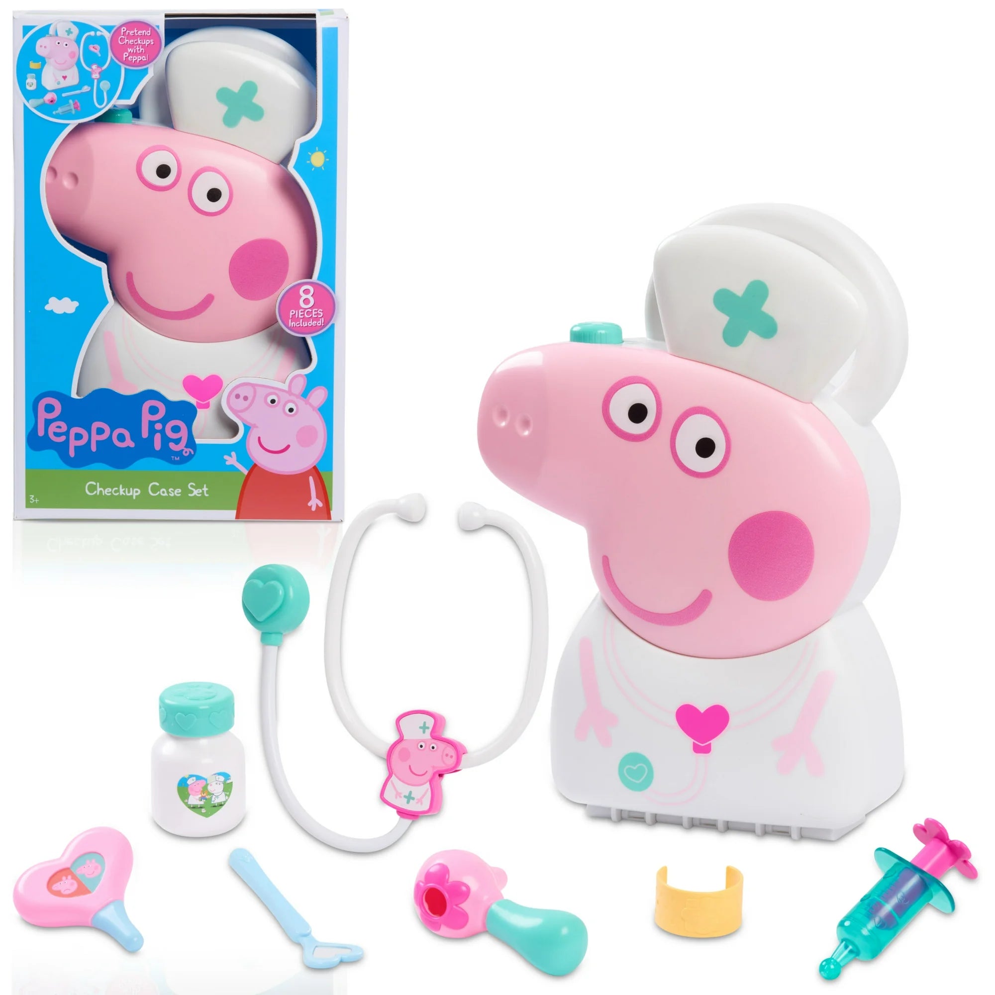 Peppa Pig Checkup Case Set with Carry Handle, 8-Piece Doctor Kit for Kids with Stethoscope Baby and Toddler Toys | WTWL643XA