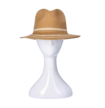 Time and Tru Women's Striped Straw Panama Hat Beige | WTWL149XF