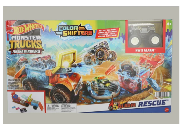 Hot Wheels Monster Trucks Arena Smashers Color Shifters 5-Alarm Rescue Playset, Fire Truck Crash Toy | WTWL1160XA