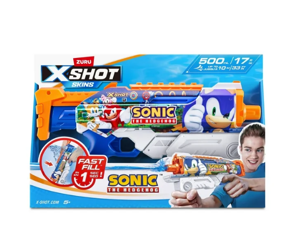 XSHOT Water Fast-Fill Skins Sonic The Hedgehog Hyperload Water Blaster Blue by ZURU, for Ages 5+ | WTWL1165XA