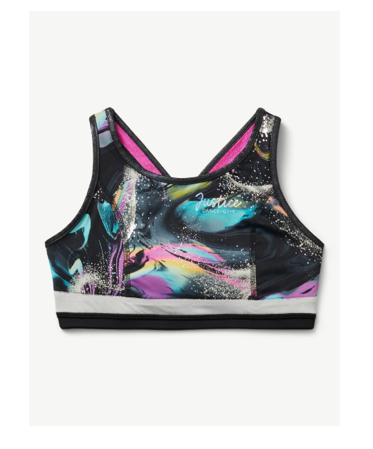 Justice Reversible Racerback Sports Bra for Girls with Swirl Print |  WTWL1203XA
