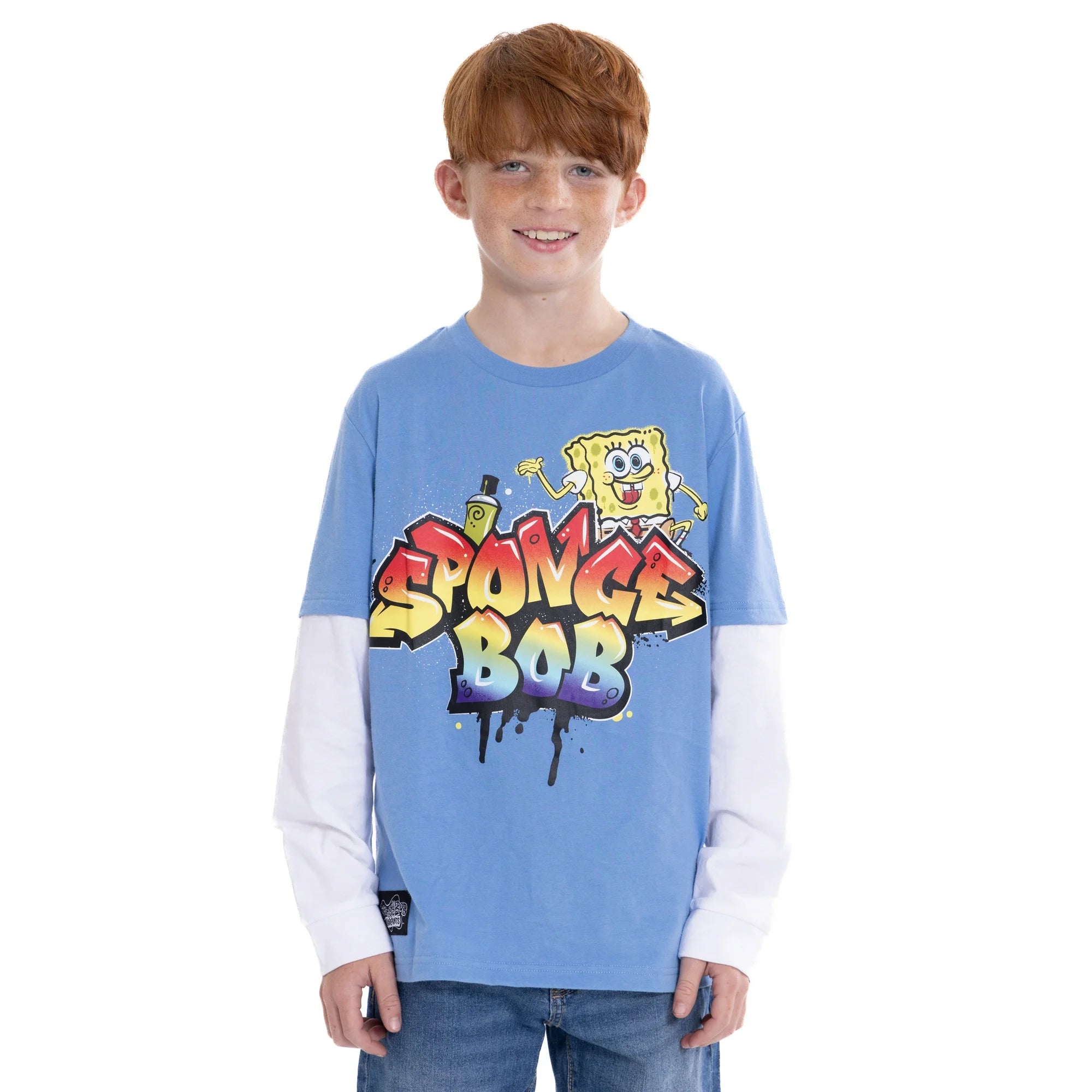 SpongeBob SquarePants Boys Graphic Layered Tee with Long Sleeves, Sizes 4-18 | WTWL935XA