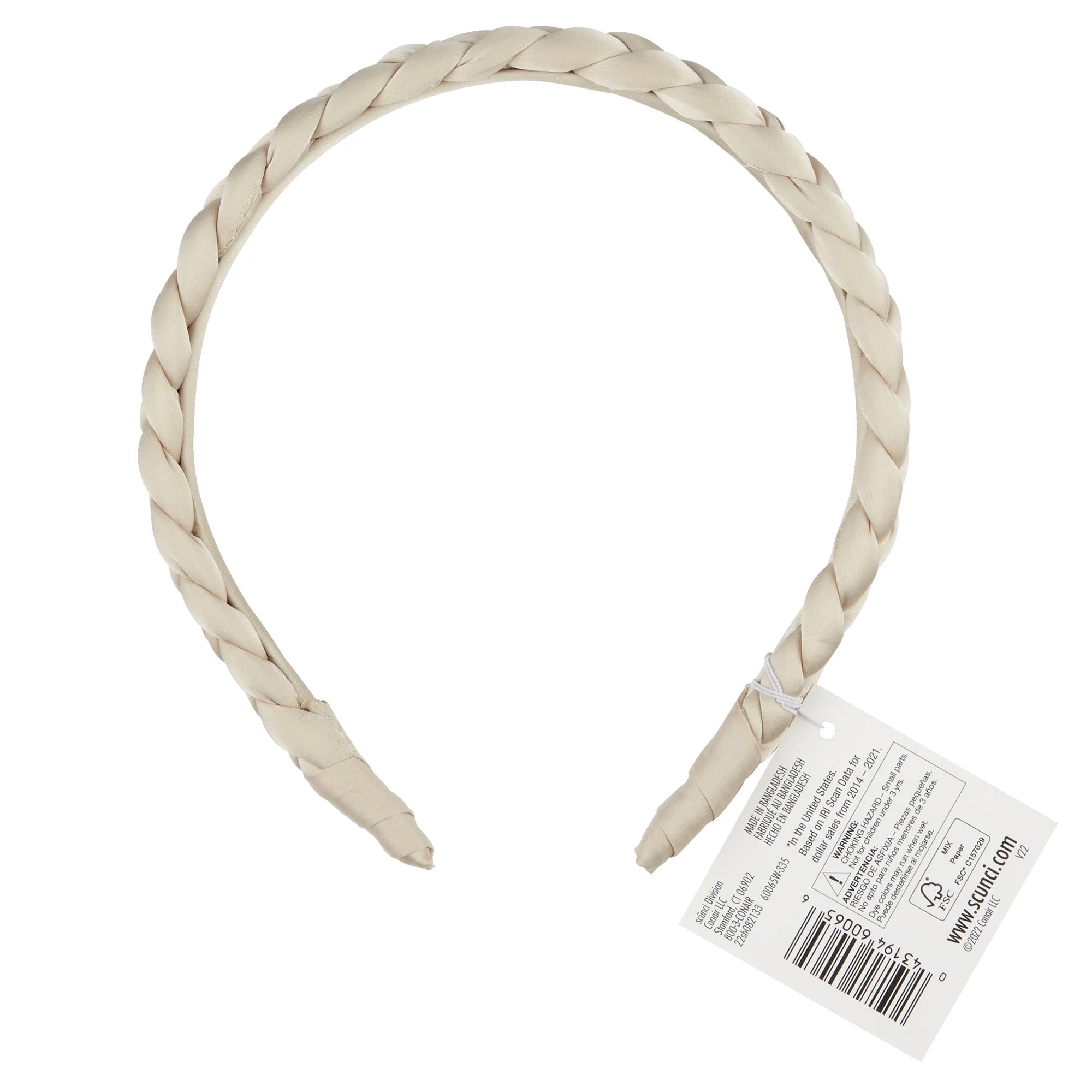 Tayshia by Scunci Comfort No-Squeeze Satin Braided Headband, Tan |  WTWL757XA