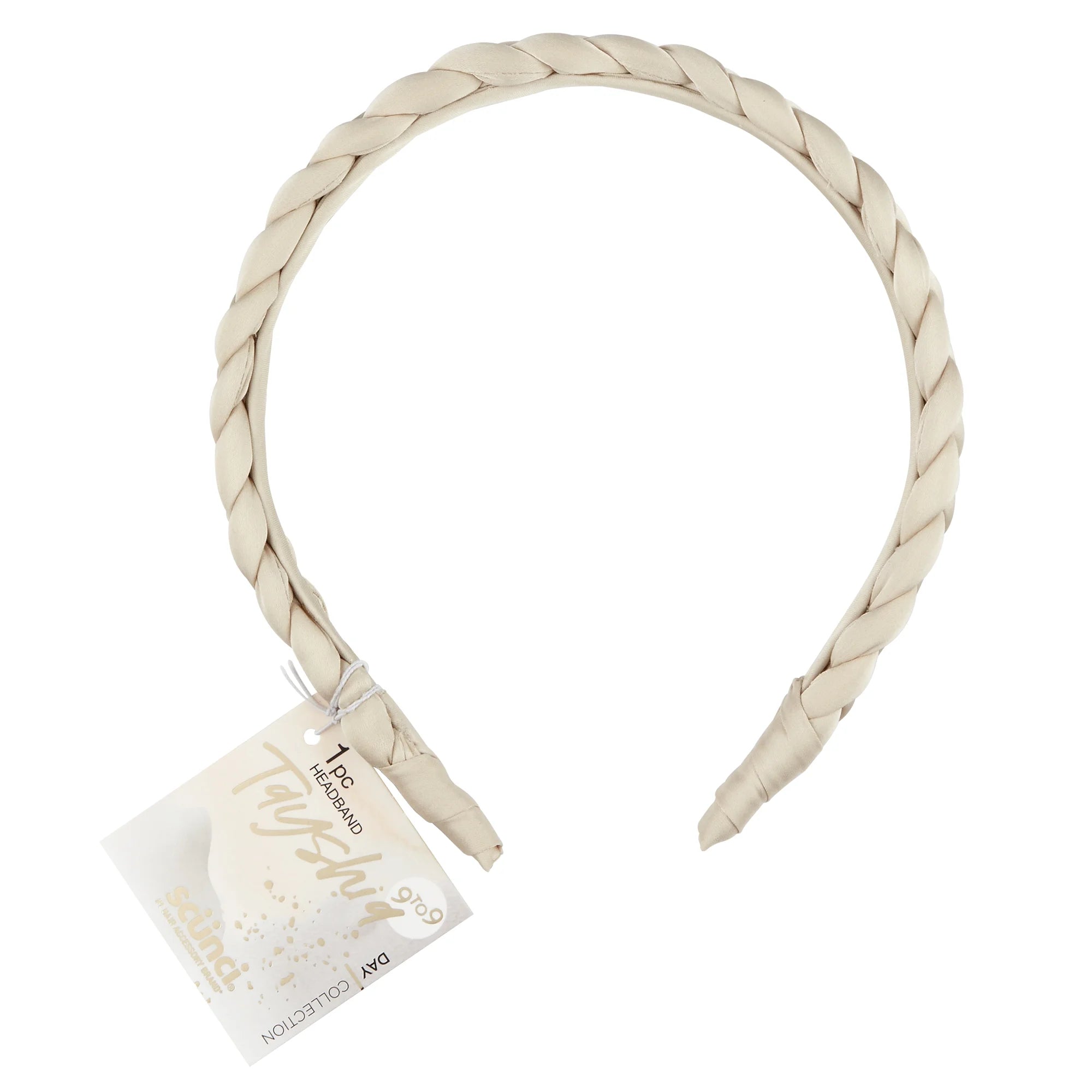Tayshia by Scunci Comfort No-Squeeze Satin Braided Headband, Tan |  WTWL757XA