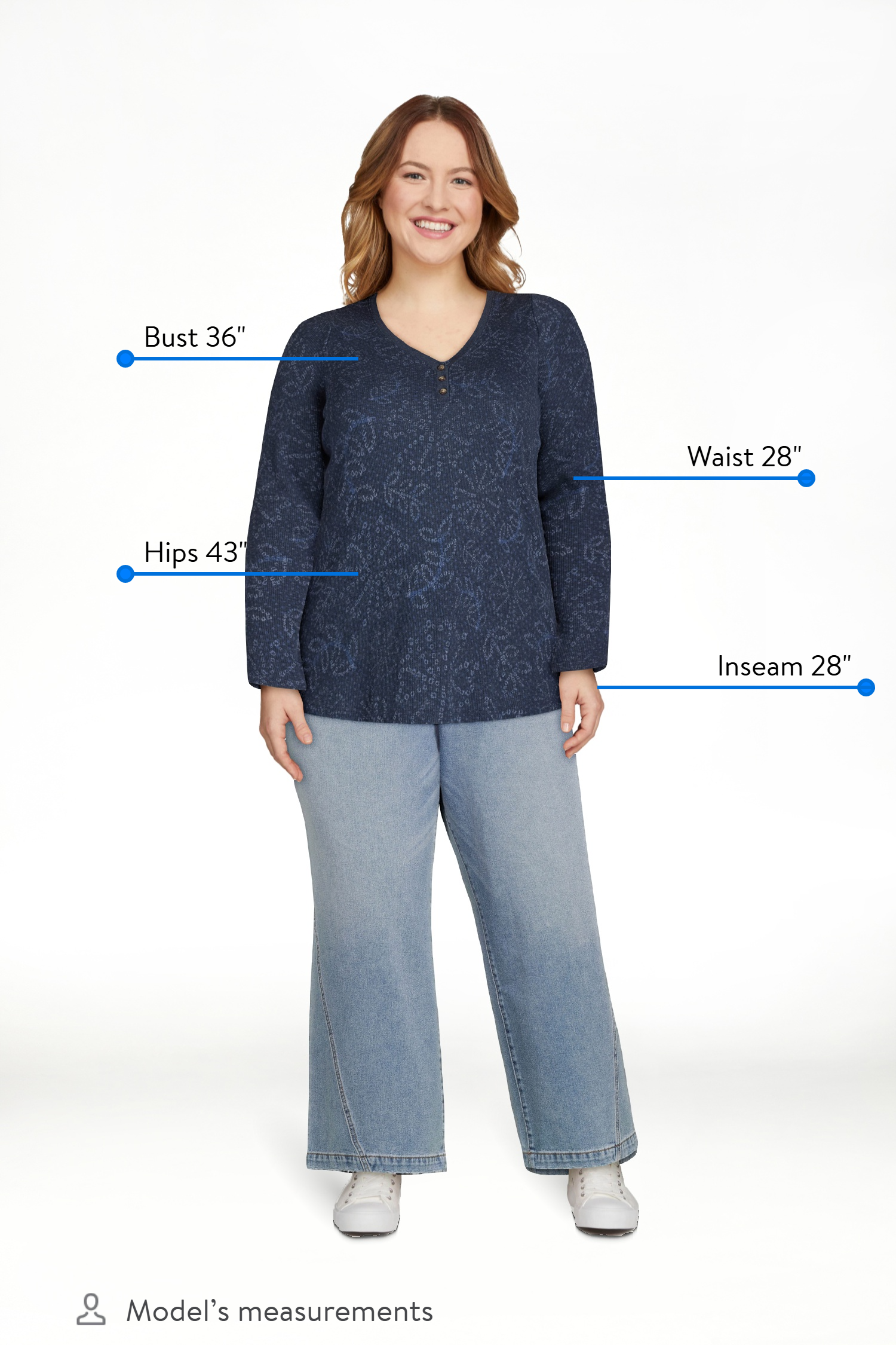 Terra & Sky Women's Plus Waffle Henley Tee, | WTWL197XA