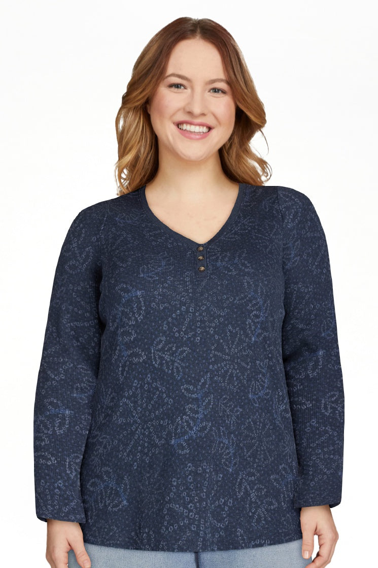 Terra & Sky Women's Plus Waffle Henley Tee, | WTWL197XA