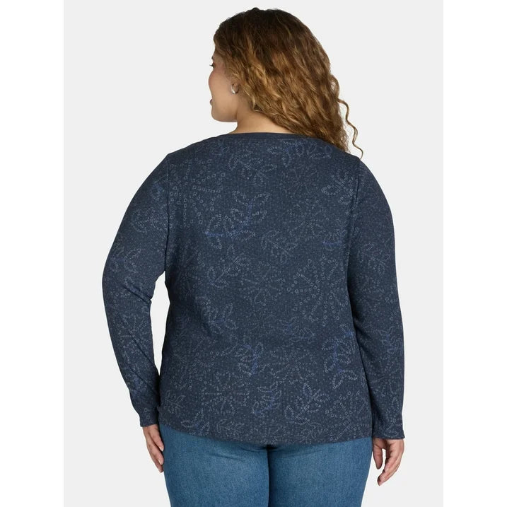 Terra & Sky Women's Plus Waffle Henley Tee, | WTWL197XA