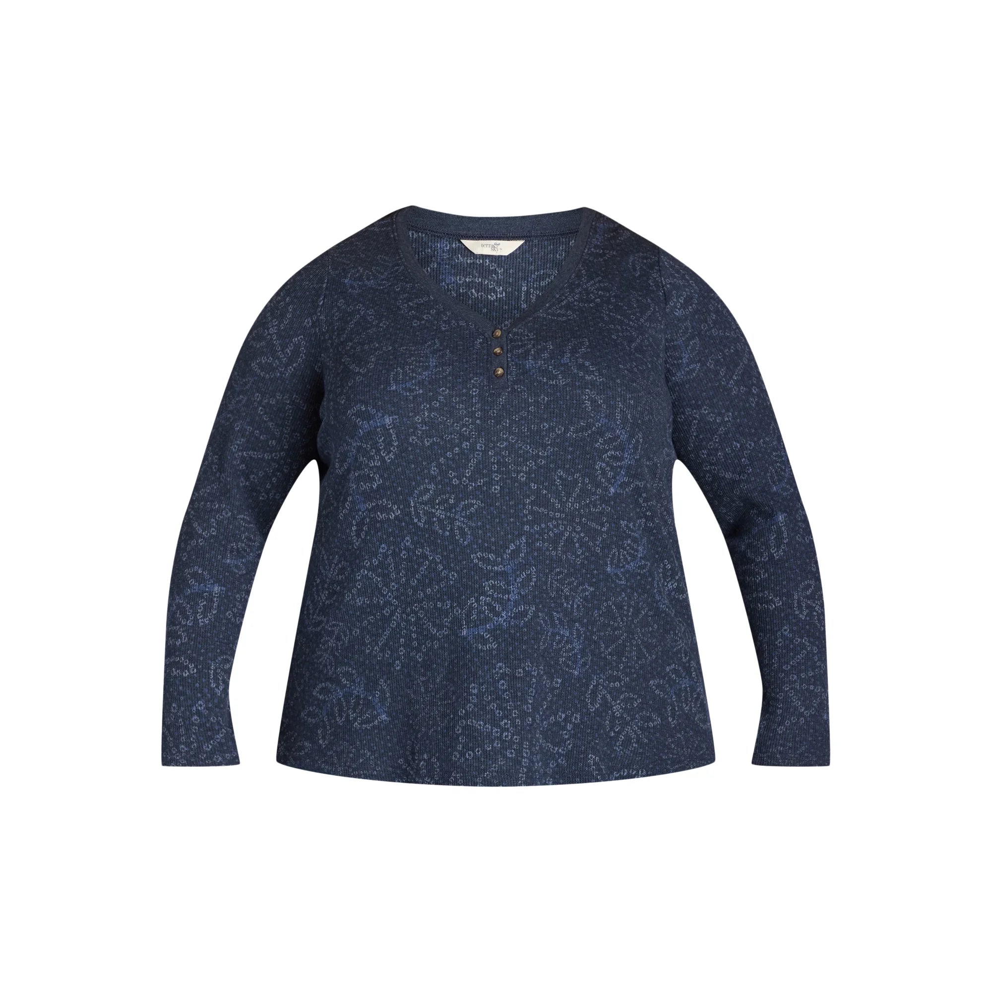 Terra & Sky Women's Plus Waffle Henley Tee, | WTWL197XA