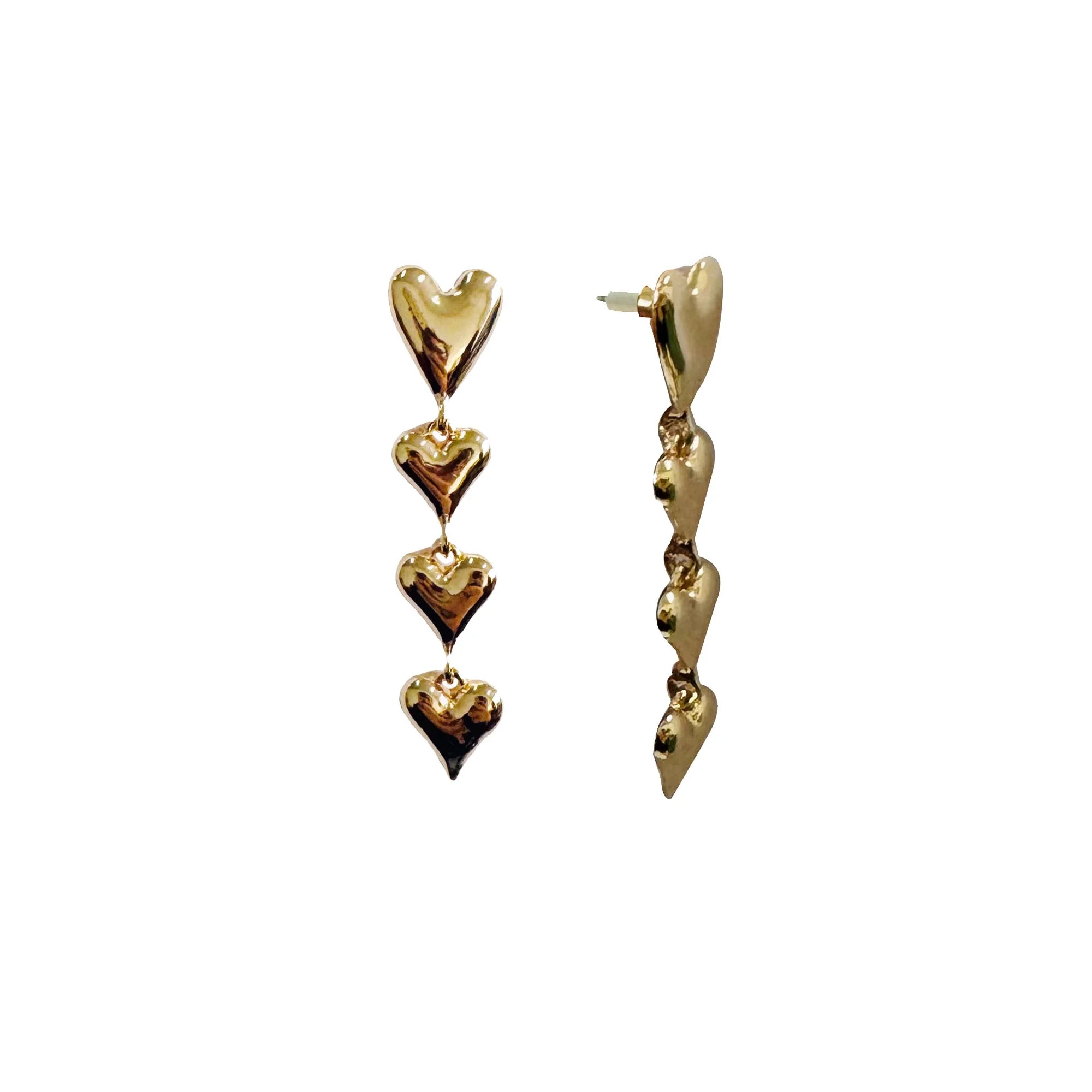 Time and Tru 4 Heart Linear Gold Fashion Earrings  |   WTWL1109XA