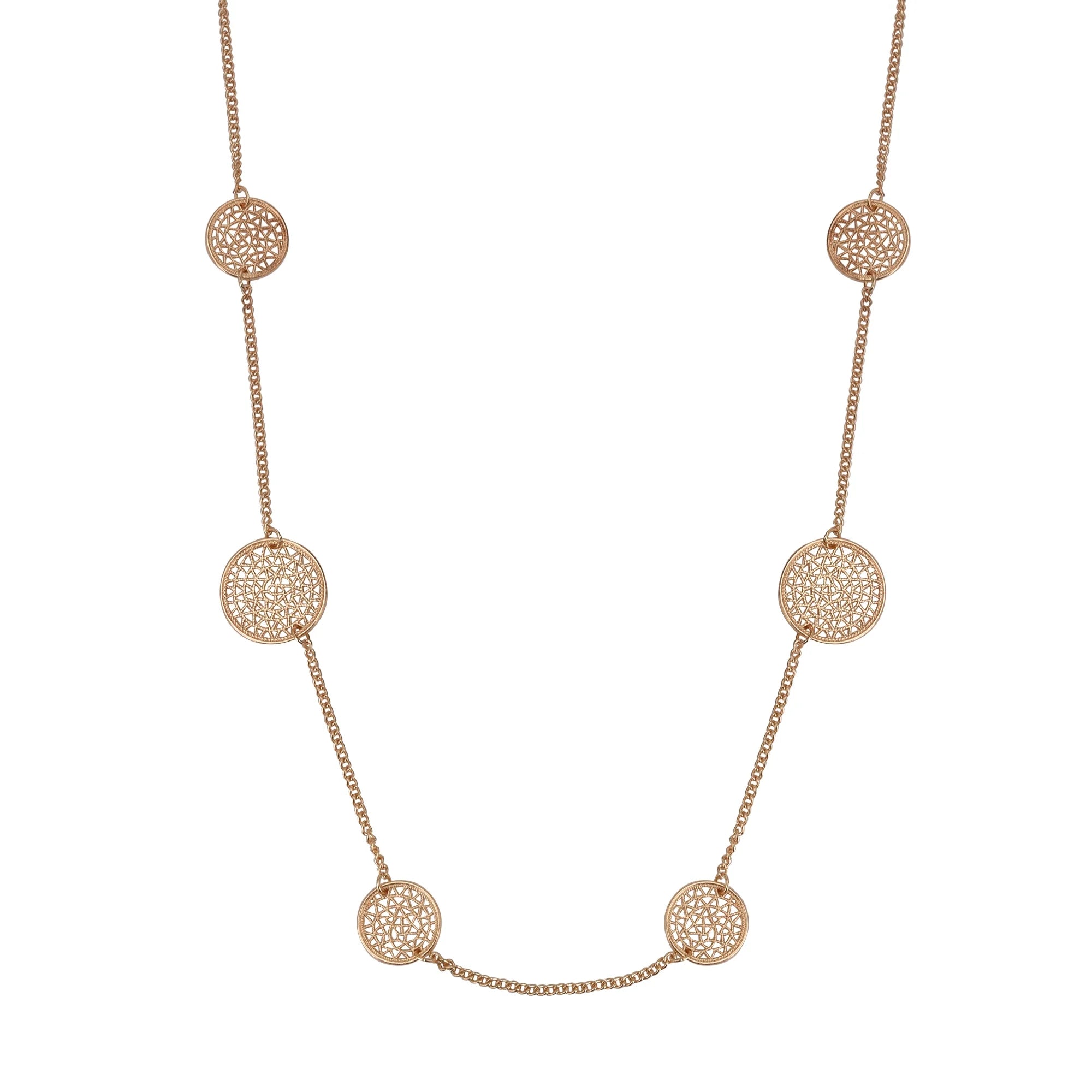 Time and Tru Adult Women's Gold Tone Filigree Disc Long Metal Necklace |   WTWL226XA