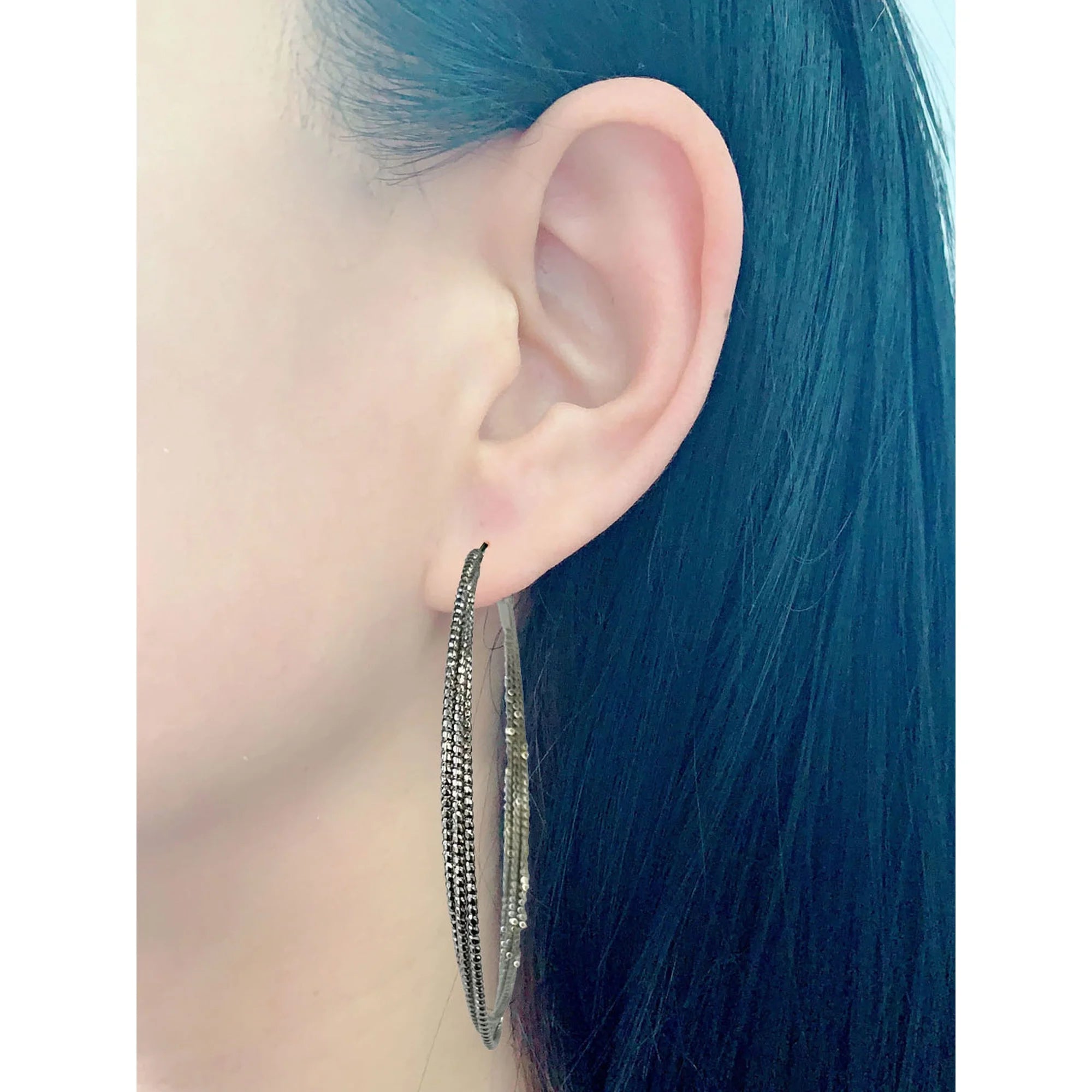 Time and Tru Female Textured Layered Hoop Earrings, Silver |  WTWL304XA