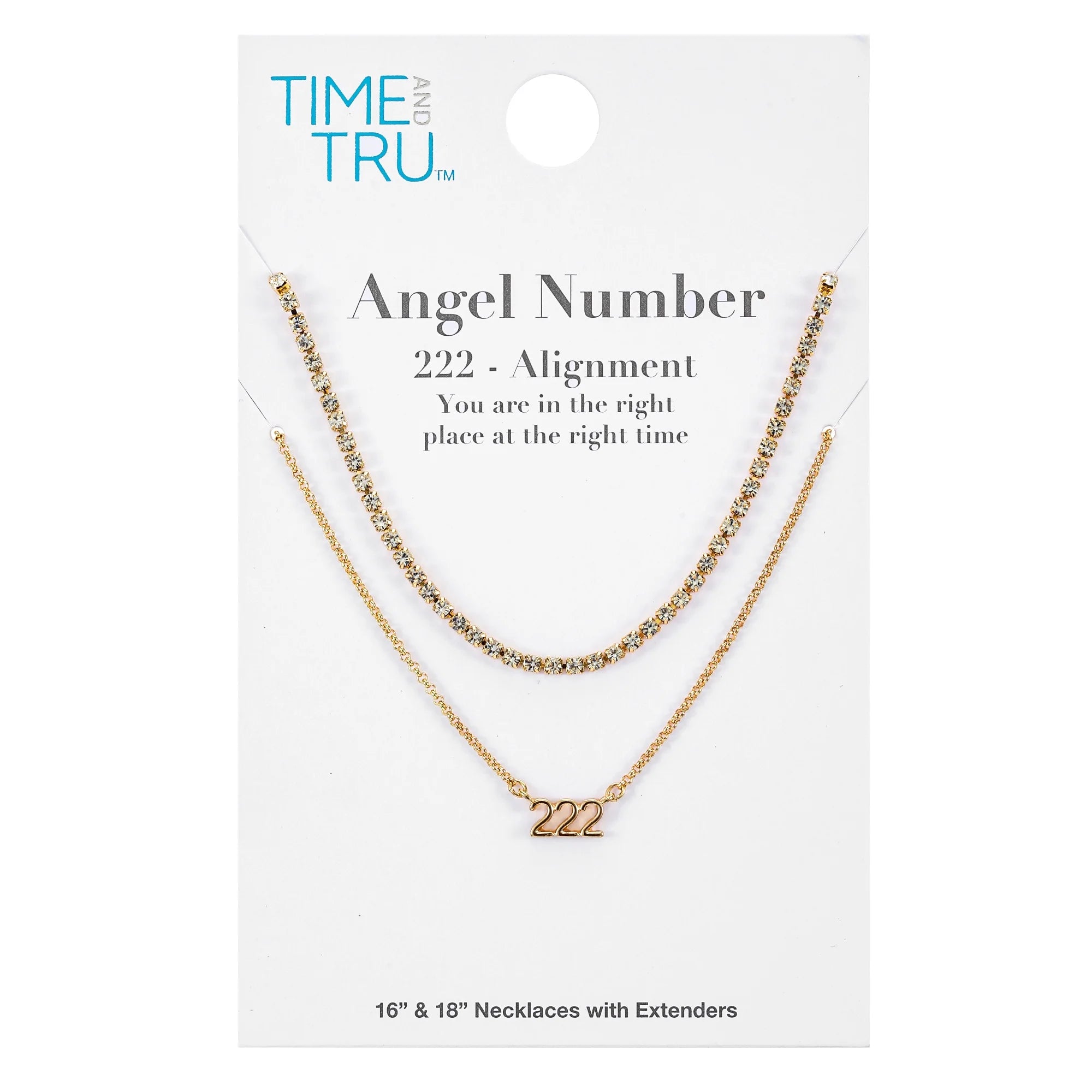 Time and Tru Goldtone Angel Number 222 Necklace Set, 2 Pieces | WTWL618XA